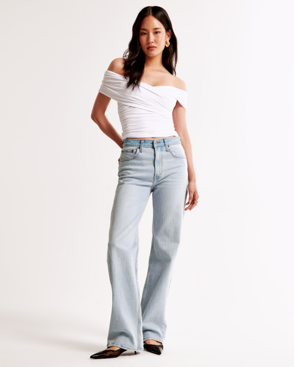 High Rise 90s Relaxed Jean, Light With Tonal Waistband