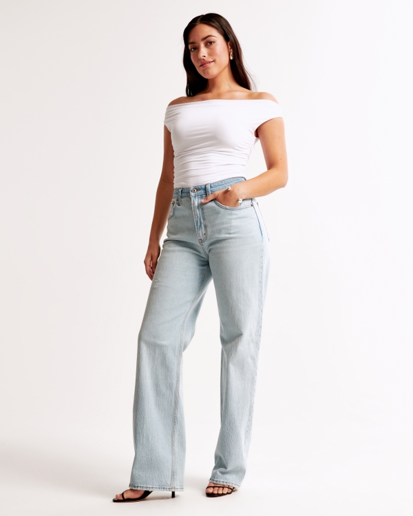 Curve Love High Rise 90s Relaxed Jean, Light With Tonal Waistband