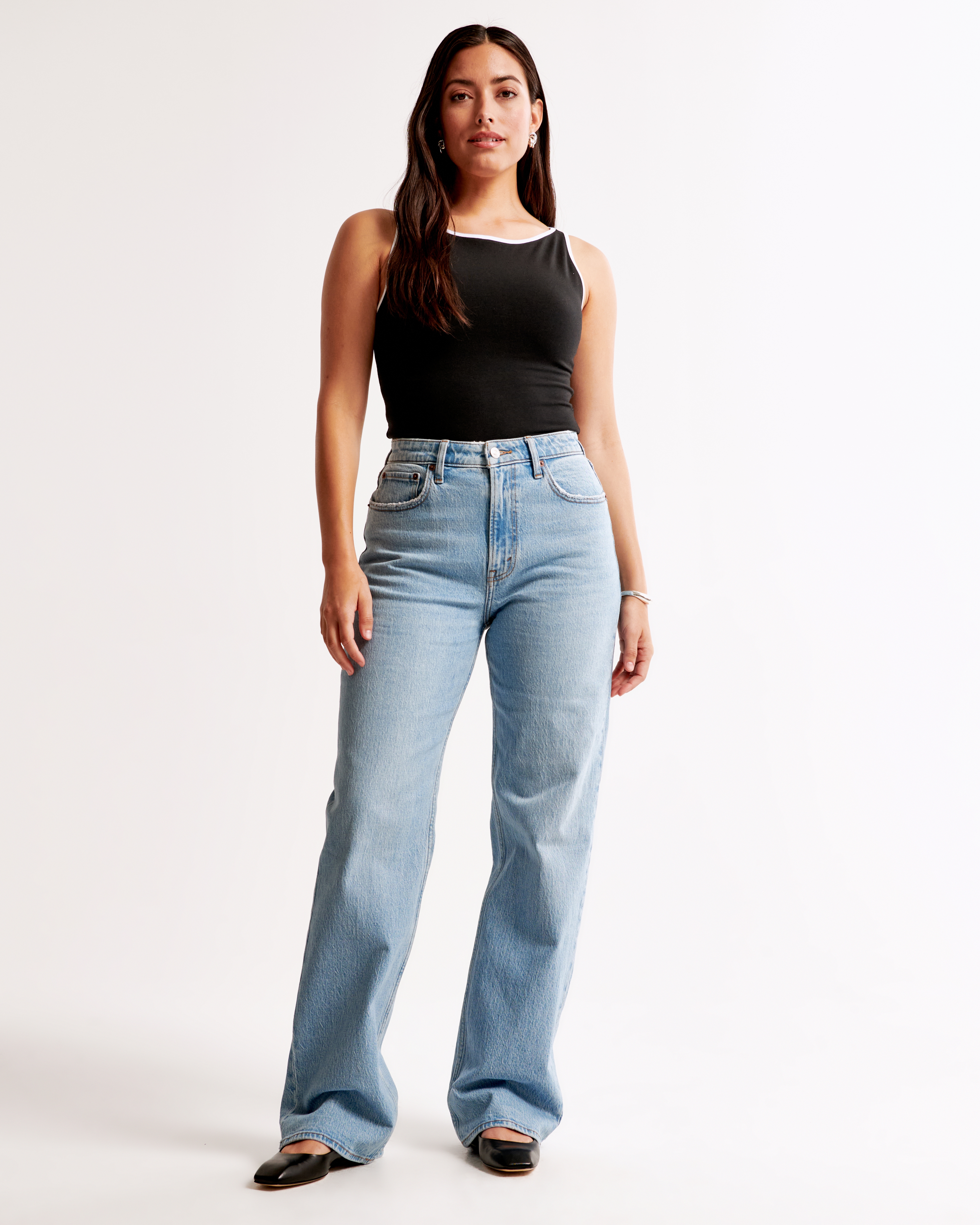 Abercrombie & Fitch Curve Love High Rise 90s Relaxed Jean In Blue