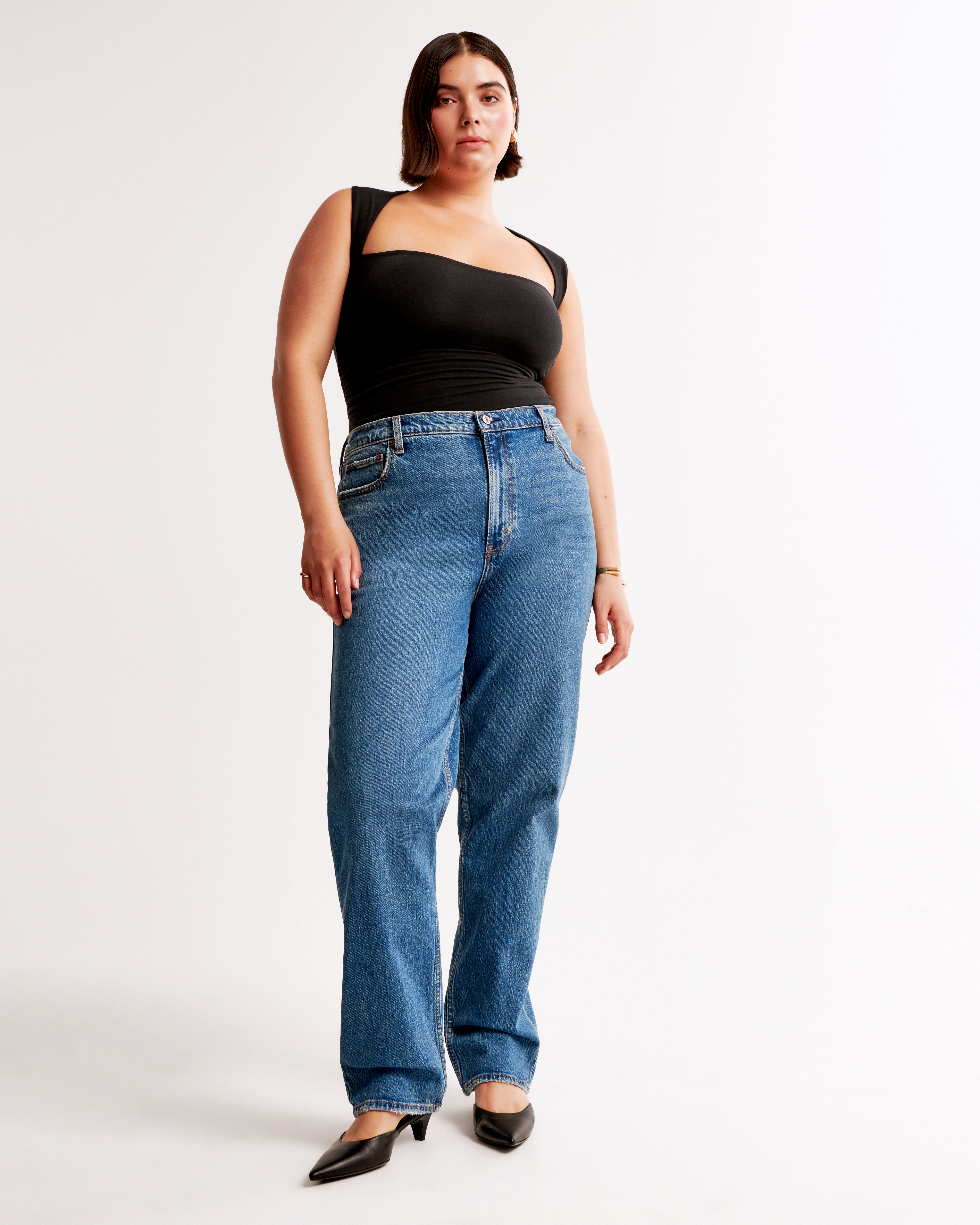 Abercrombie & Fitch Curve Love Ultra High Rise 90s Straight Jean In Blue