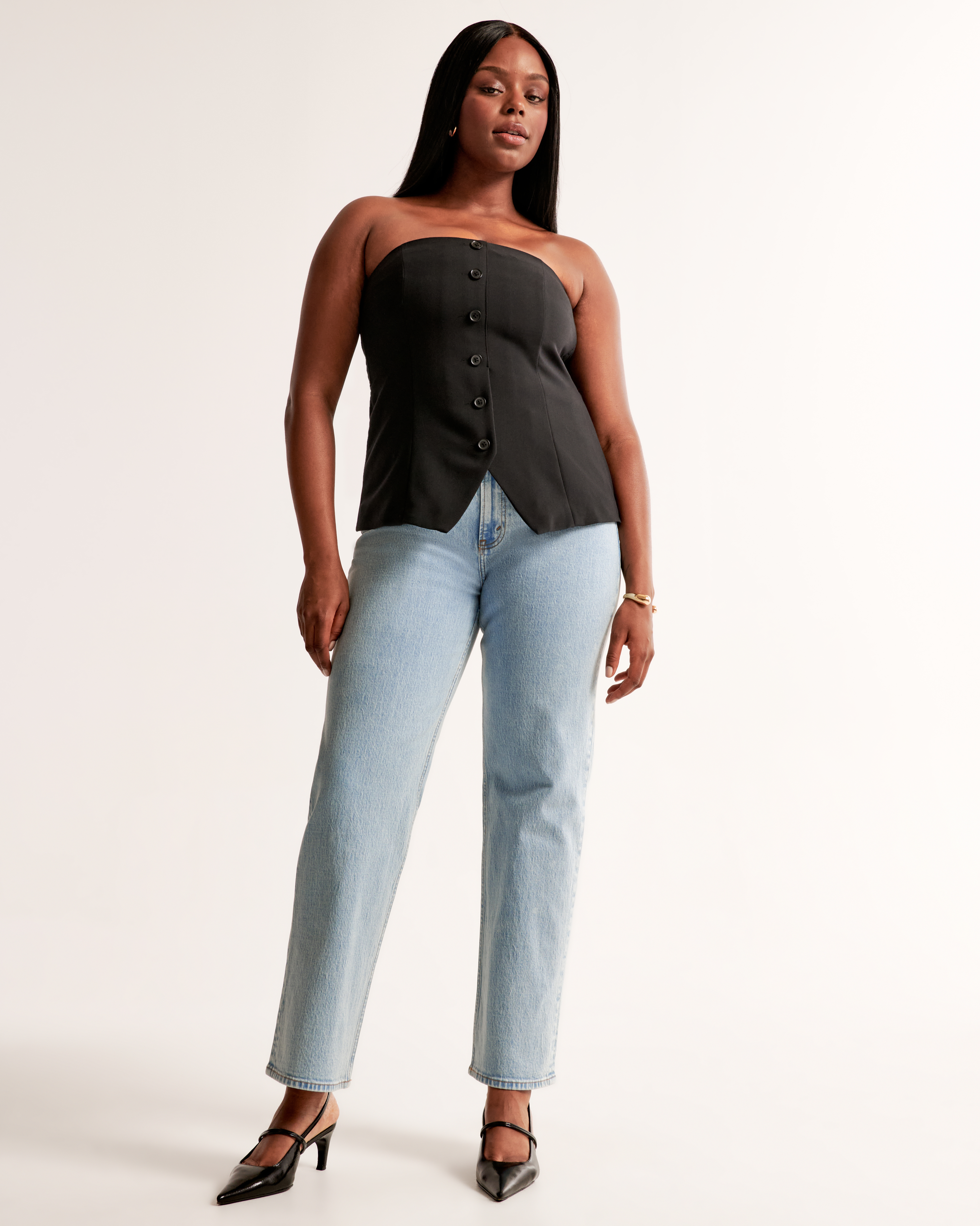 Abercrombie & Fitch High Rise Vintage Straight Jean In White
