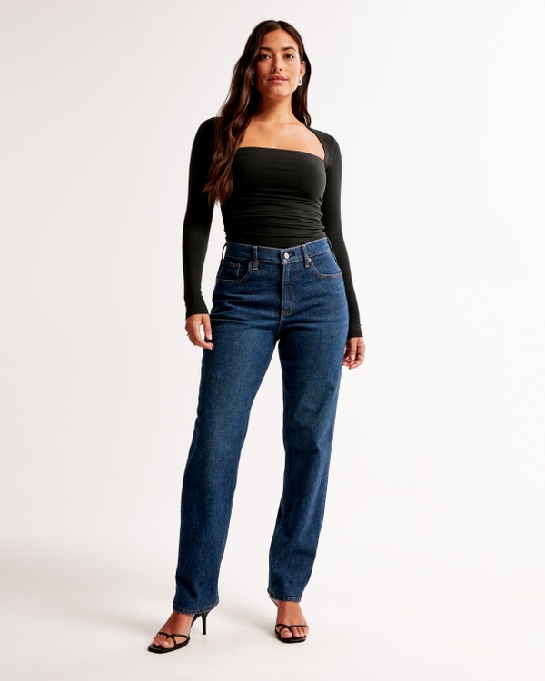 Curve Love Mid Rise 90s Straight Jean, Dark