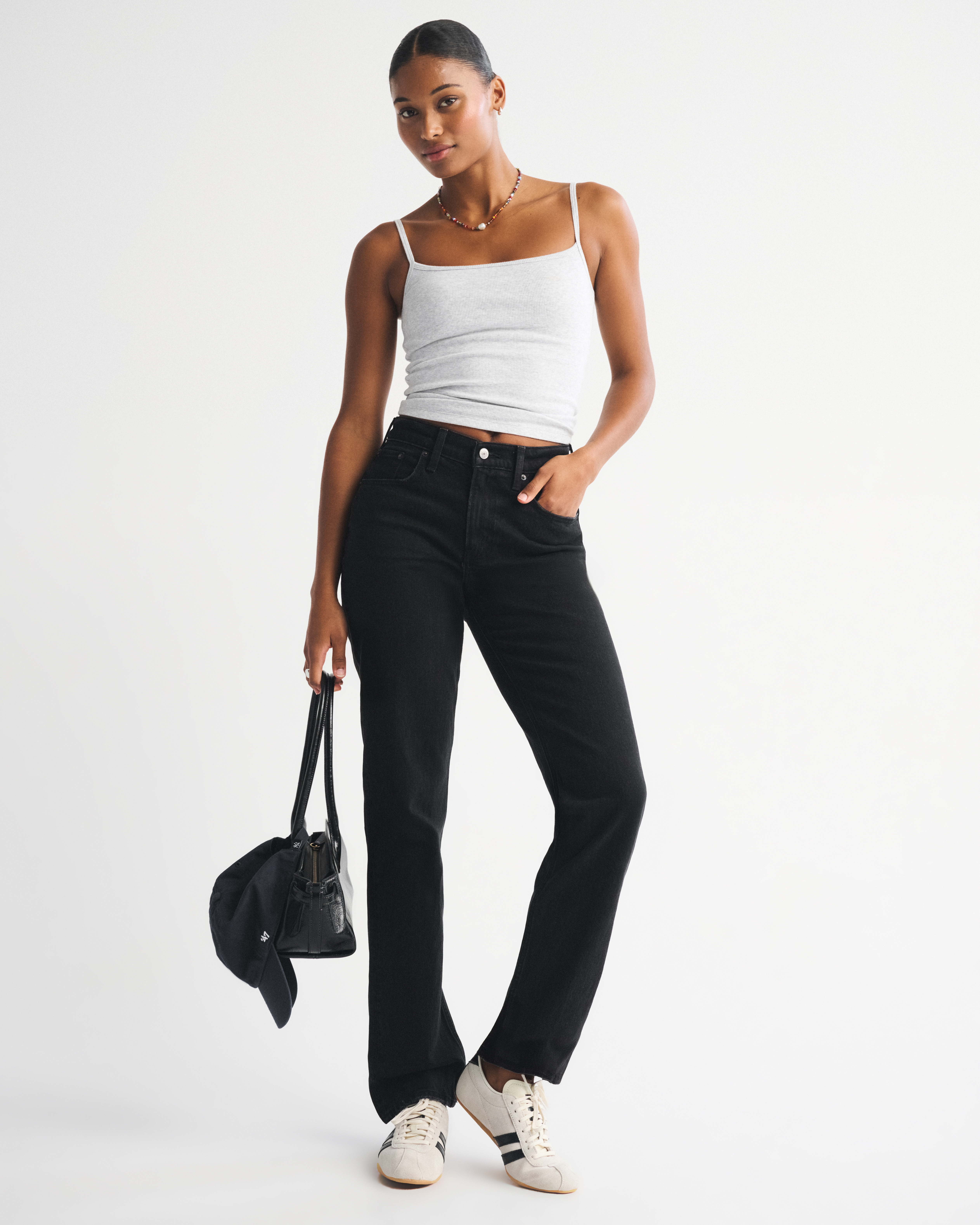 Abercrombie & Fitch Curve Love Mid Rise 90s Straight Jean In Black