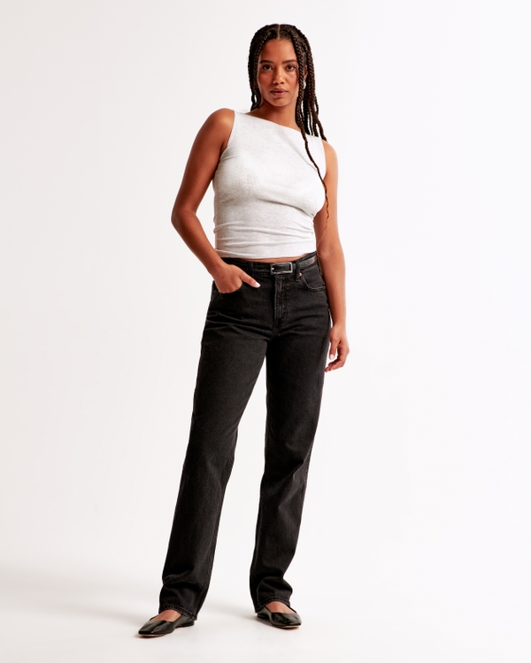 Curve Love Mid Rise 90s Straight Jean, Black