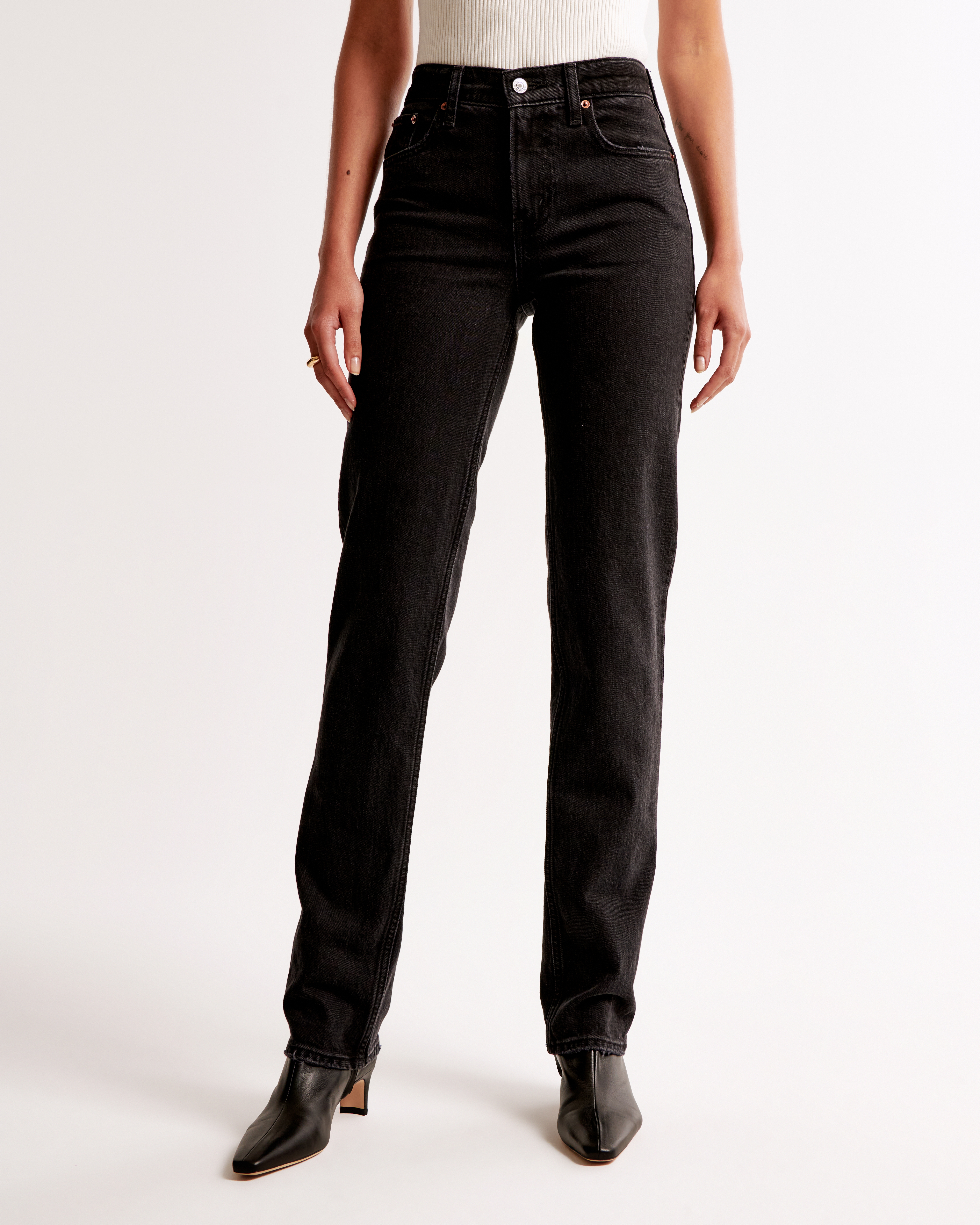 ☆【 】☆Women's 90'S Straight Fit Black Deni.m☆ Abercrombie & Fitch The '90s Straight Ultra High Rise Jeans