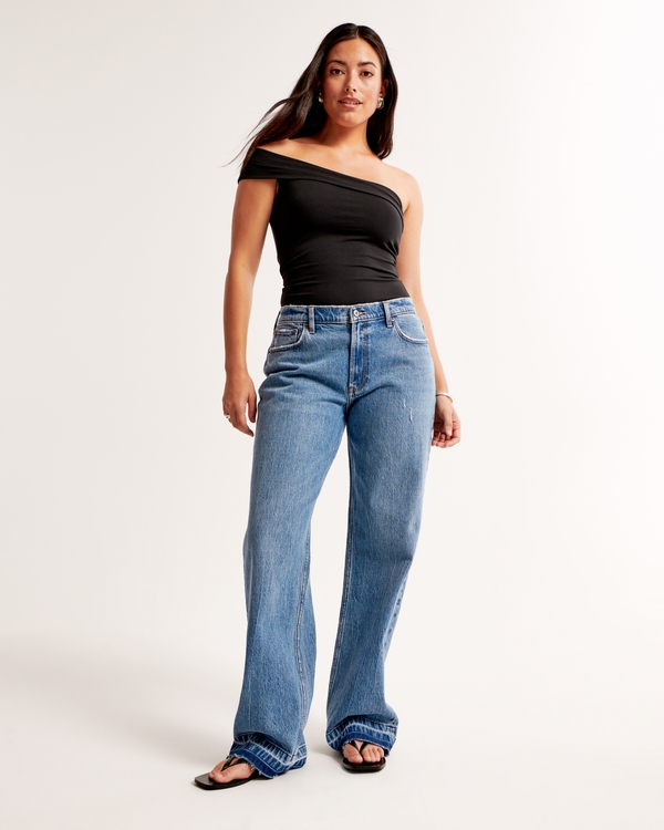 Curve Love Low Rise Baggy Jean, Medium With Let Down Hem