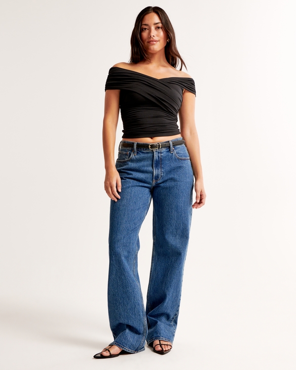 Curve Love Low Rise Baggy Jean, Dark Marble