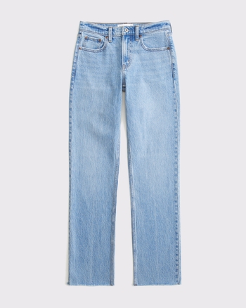 Mid Rise 90s Straight Raw Hem Jean