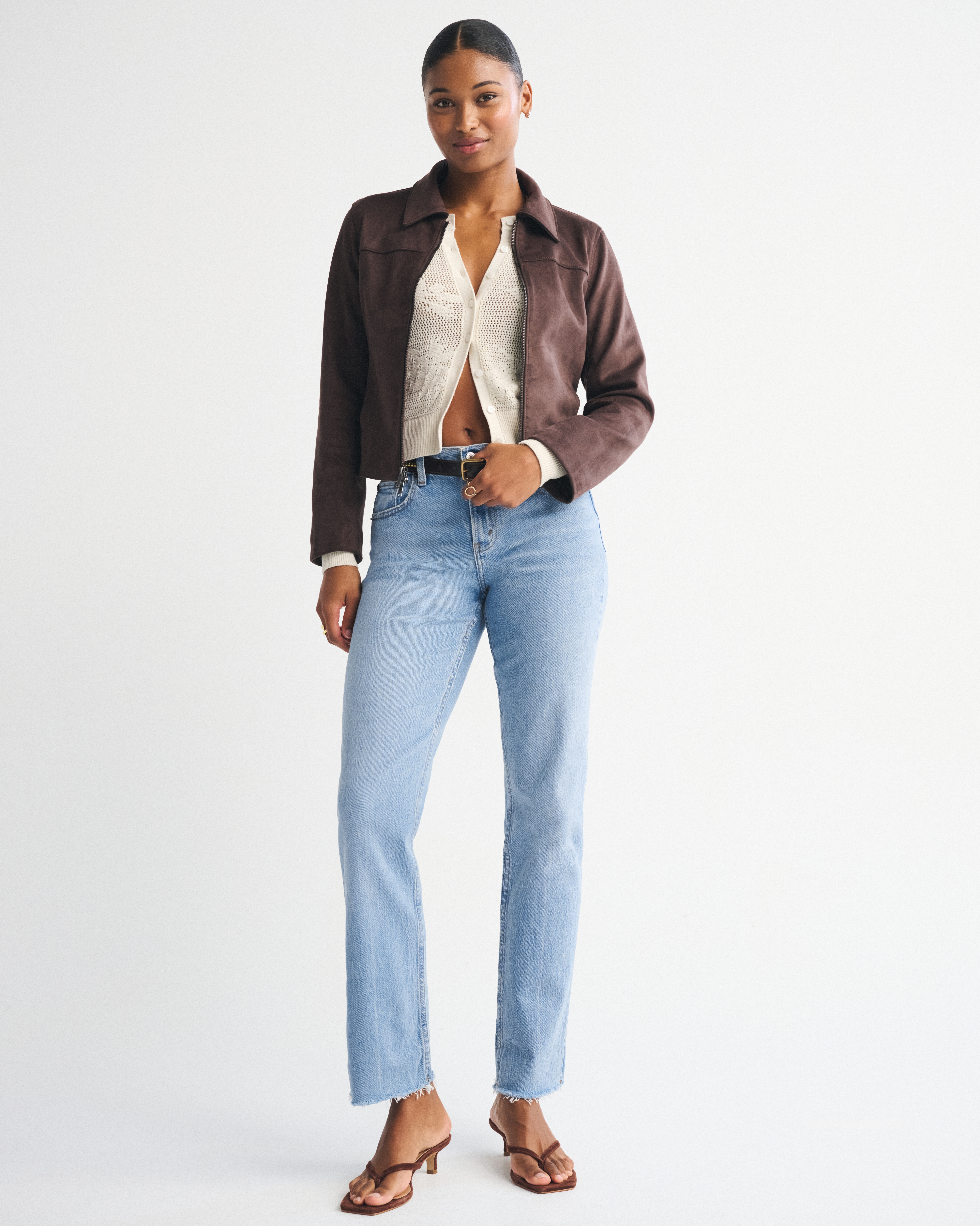 Abercrombie & Fitch Curve Love Mid Rise 90s Straight Raw Hem Jean In Blue