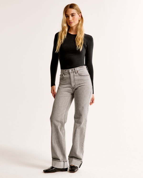 High Rise 90s Relaxed Jean, Icy Grey With Cuff Hem