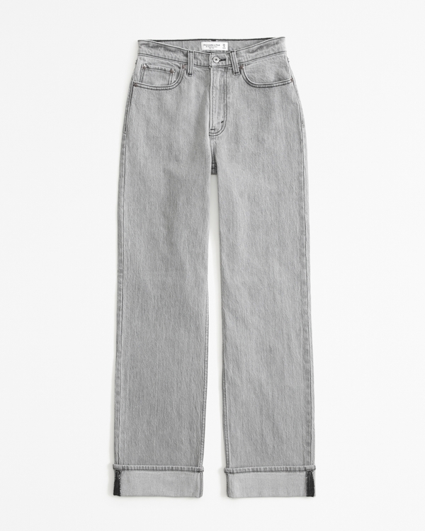 Curve Love High Rise 90s Relaxed Jean, Icy Grey With Cuff Hem