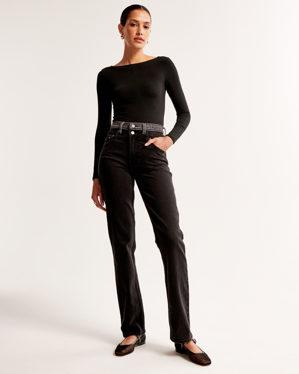 Ultra High Rise 90s Straight Jean, Black With Double Waistband