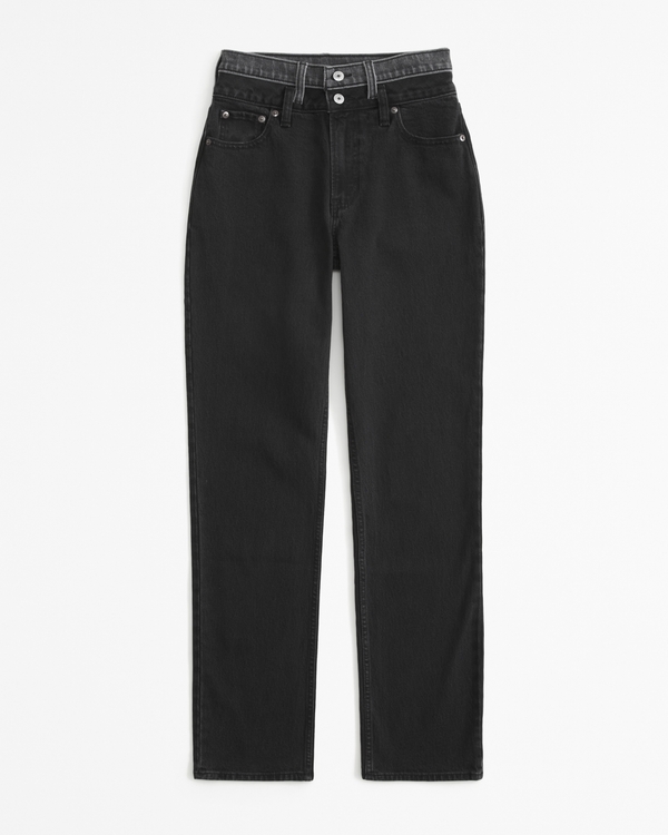 Curve Love Ultra High Rise 90s Straight Jean, Black With Double Waistband