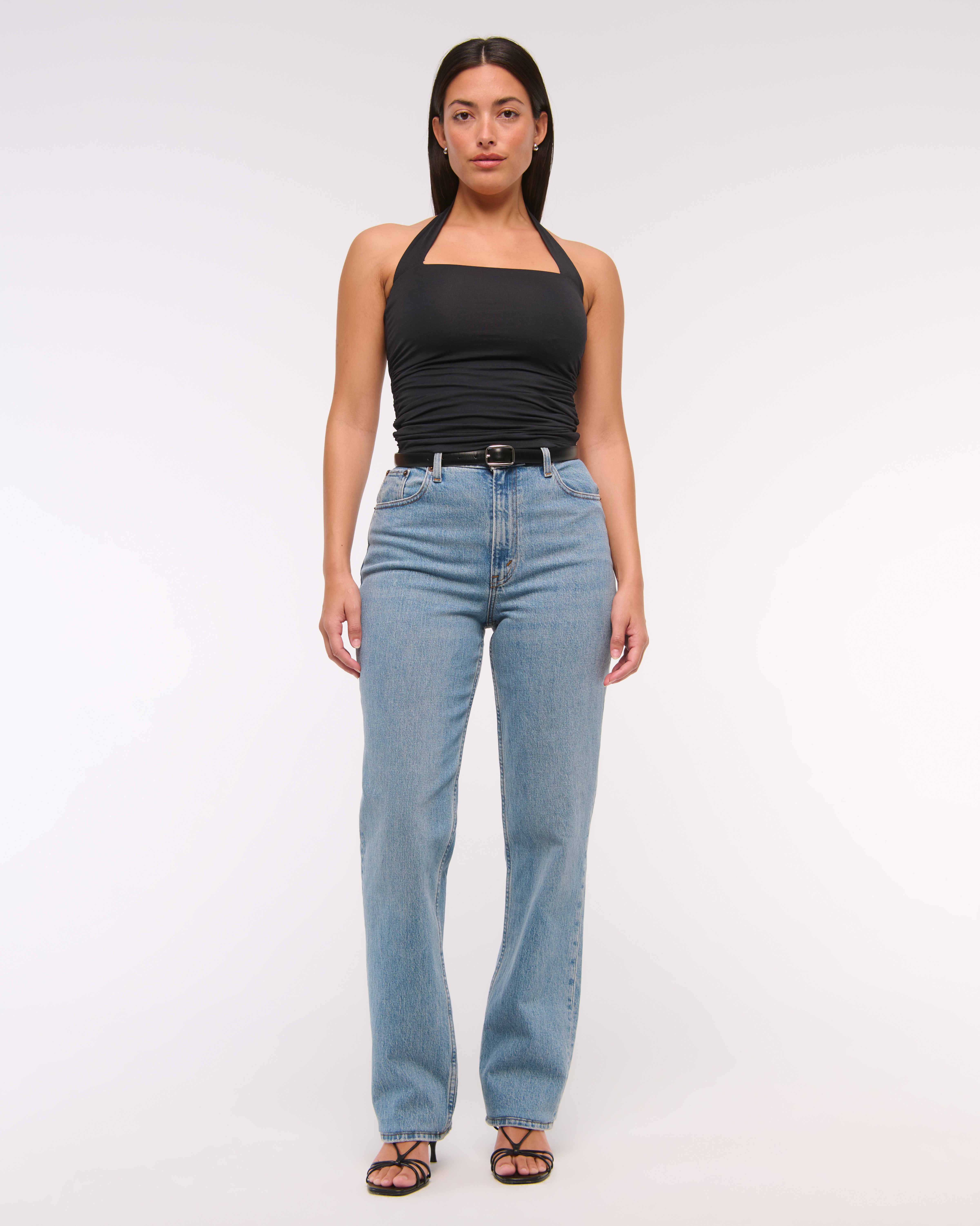 Abercrombie & Fitch Curve Love Ultra High Rise 90s Straight Jean In Blue