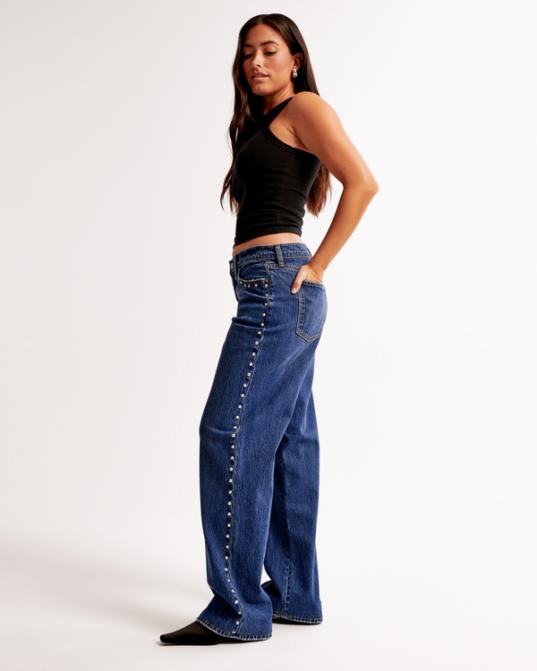 Curve Love Low Rise Baggy Jean, Dark With Studs