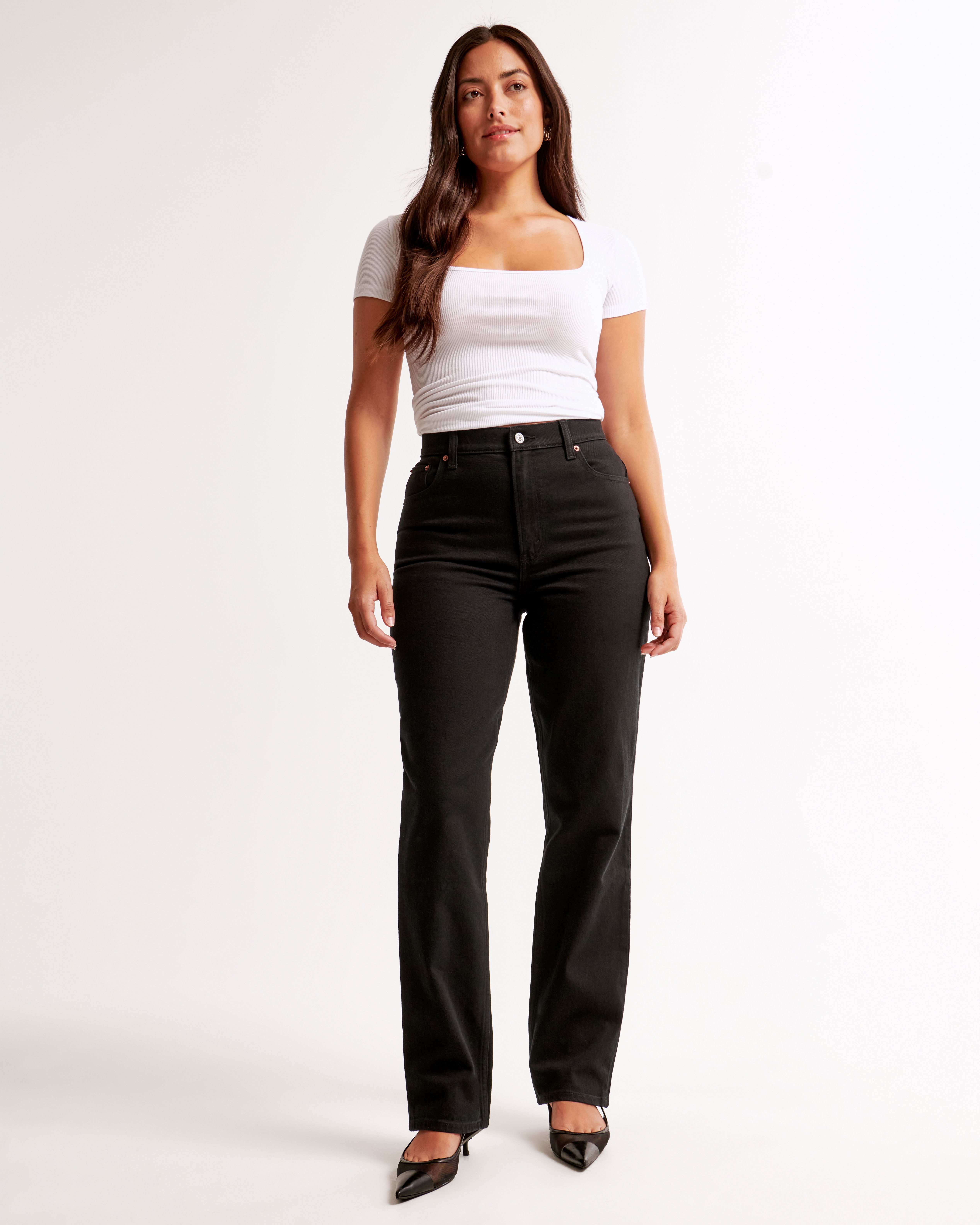 Abercrombie & Fitch Curve Love Ultra High Rise 90s Straight Jean In Black