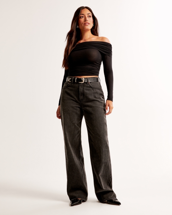 Curve Love High Rise Loose Jean, Washed Black