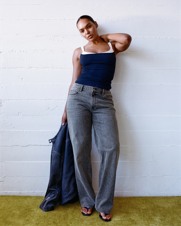 Curve Love Low Rise Baggy Jean, Gray view 1