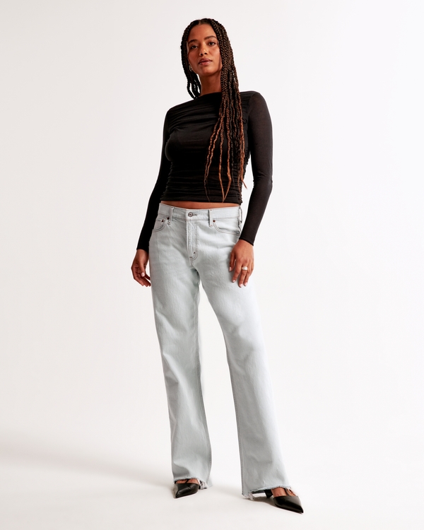 Curve Love Low Rise Baggy Jean, Light With Hem Distress