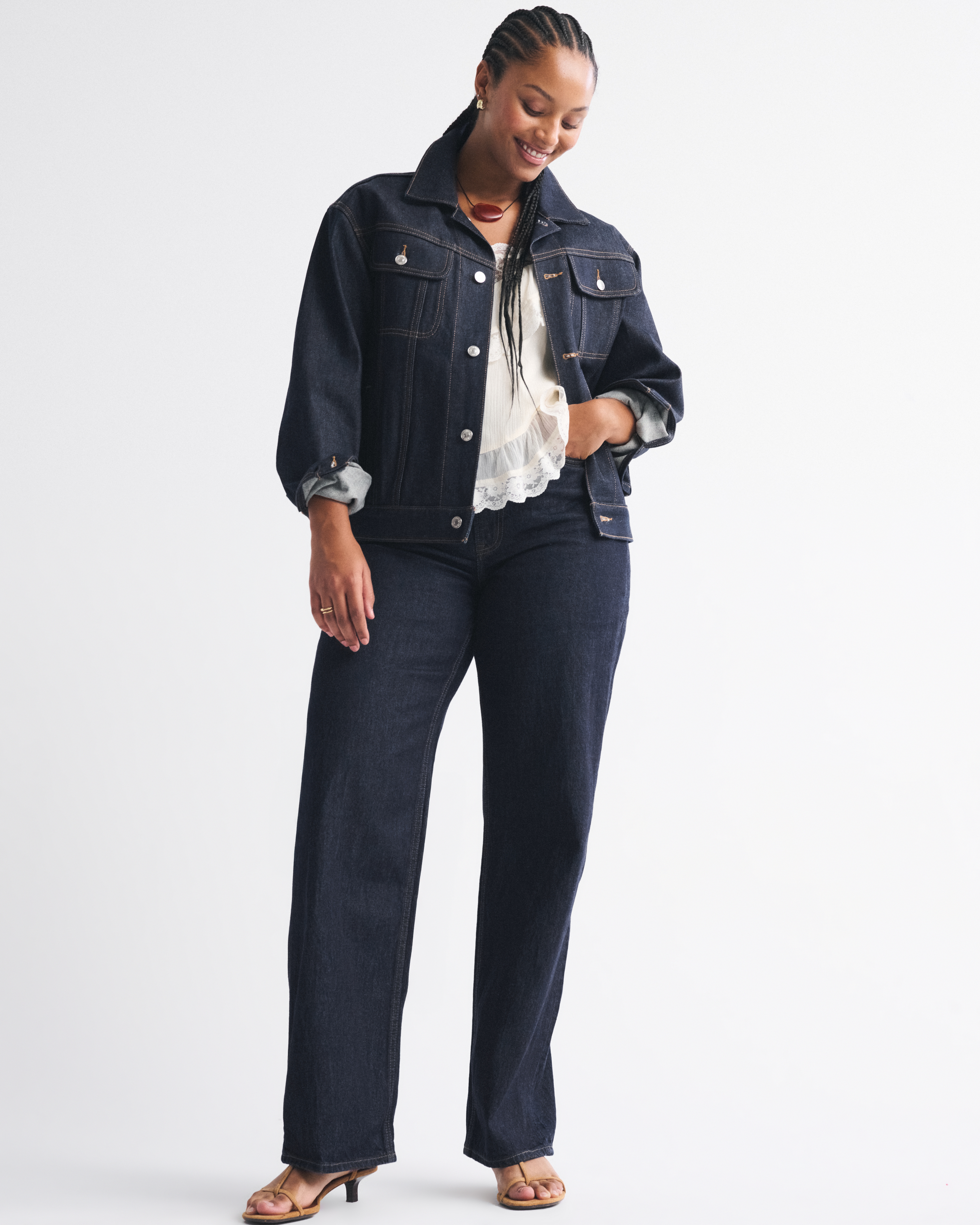 Abercrombie & Fitch Curve Love High Rise Loose Jean In Blue