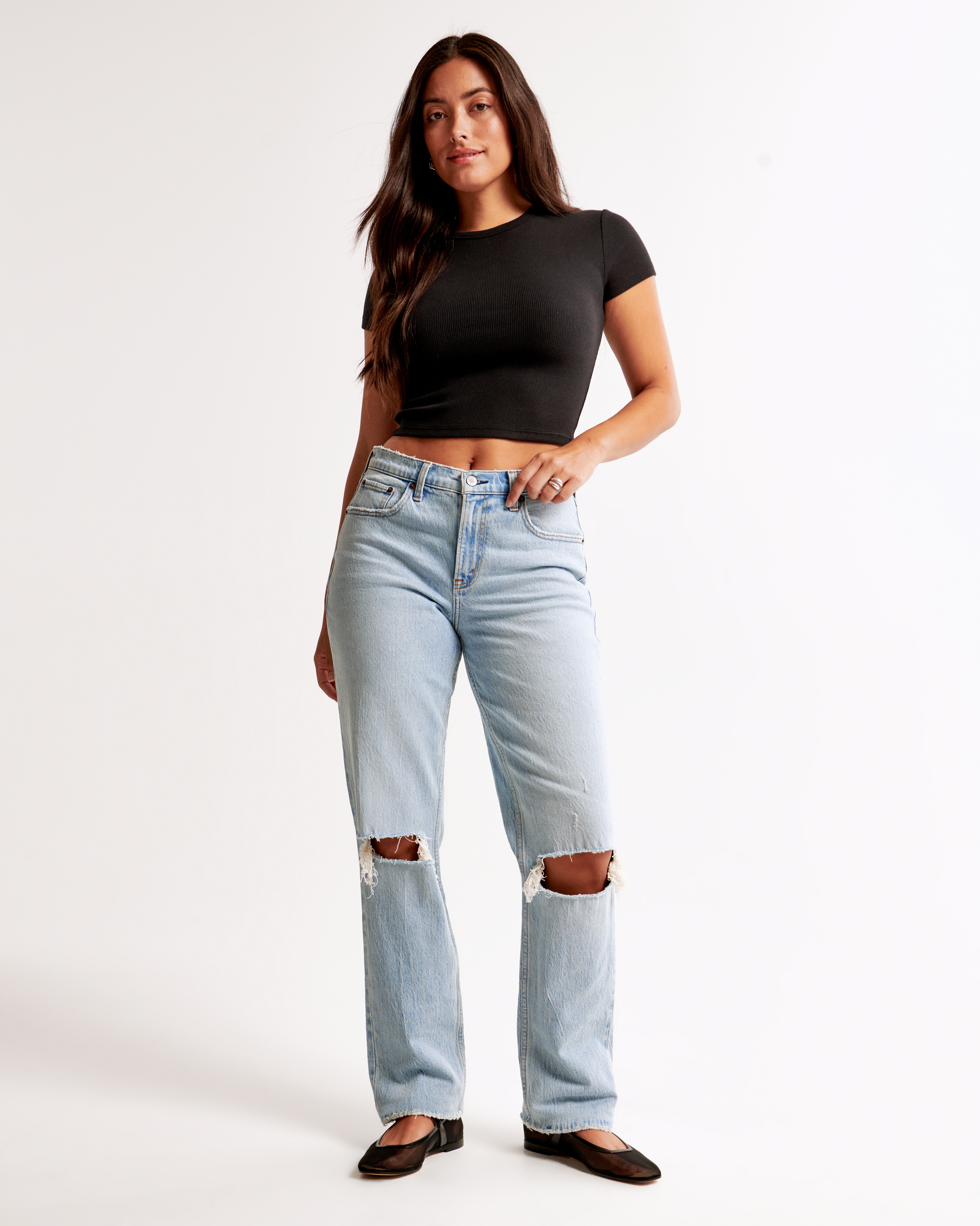 Abercrombie & Fitch Curve Love Mid Rise 90s Straight Jean