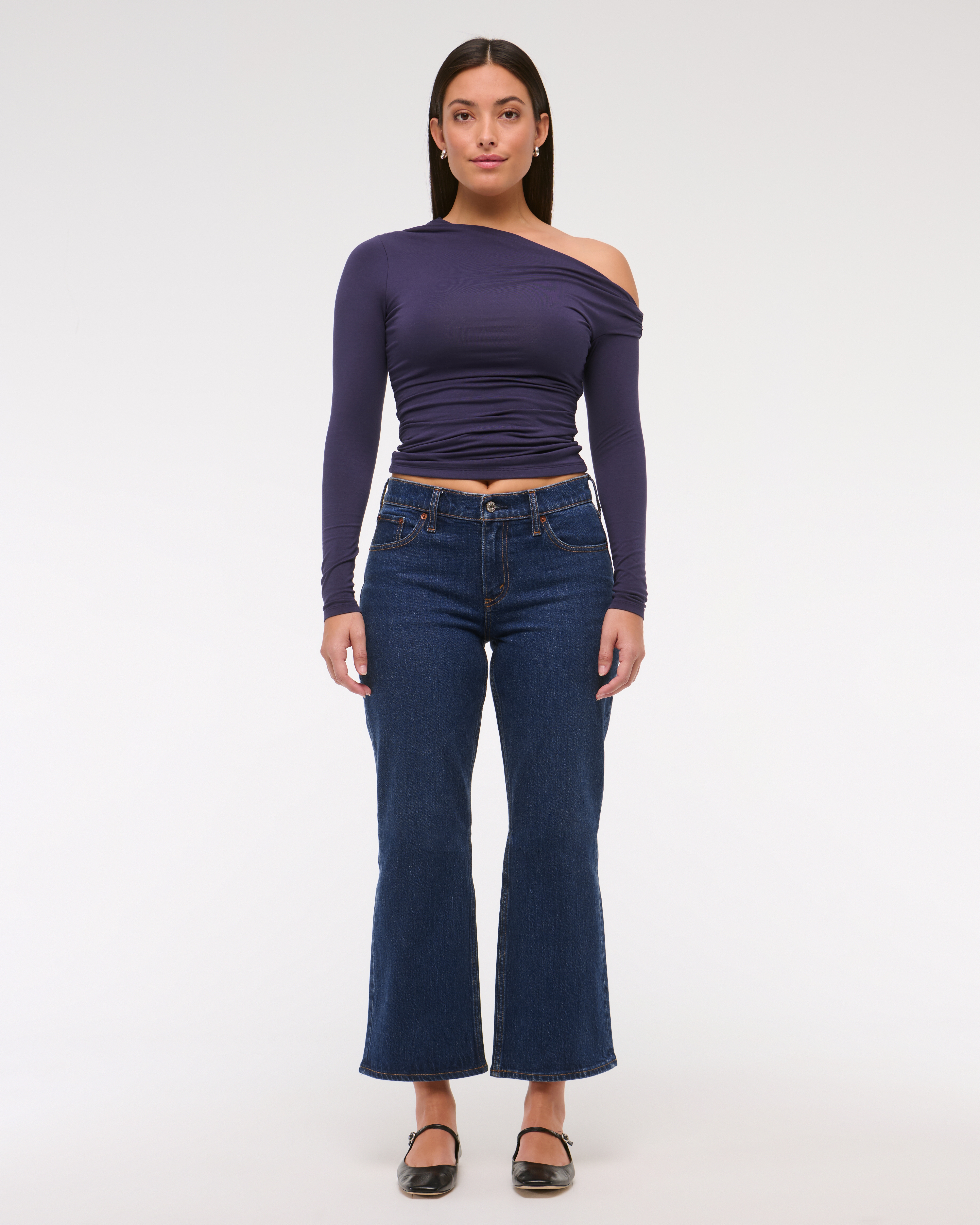 Abercrombie & Fitch Curve Love Low Rise Cropped Boot Jean In Blue