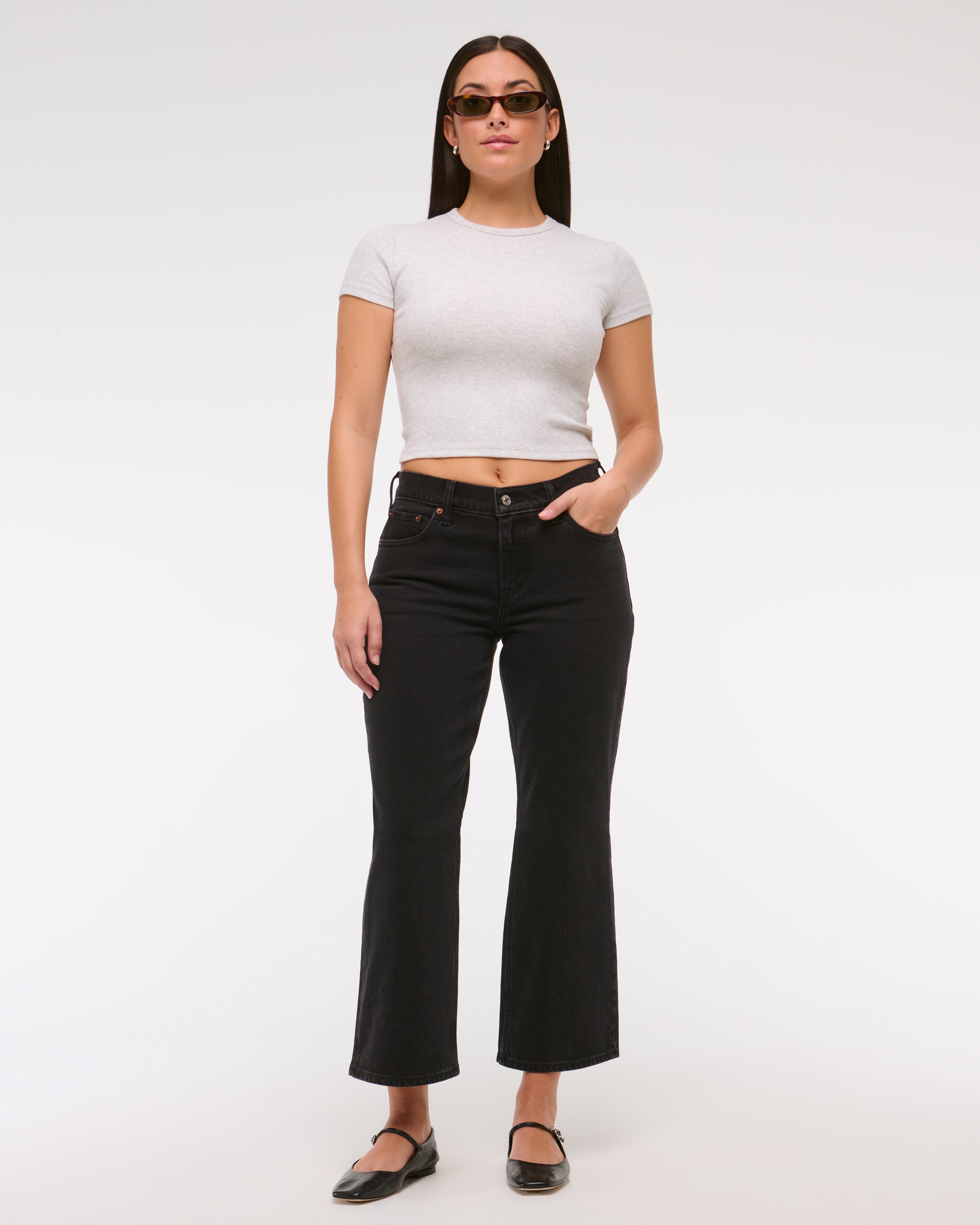 Abercrombie & Fitch Curve Love Low Rise Cropped Boot Jean In Black