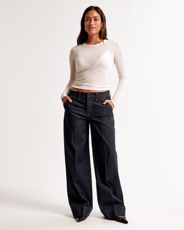 Curve Love Low Rise Ultra Loose Jean, Dark Rinse With Trouser Pockets