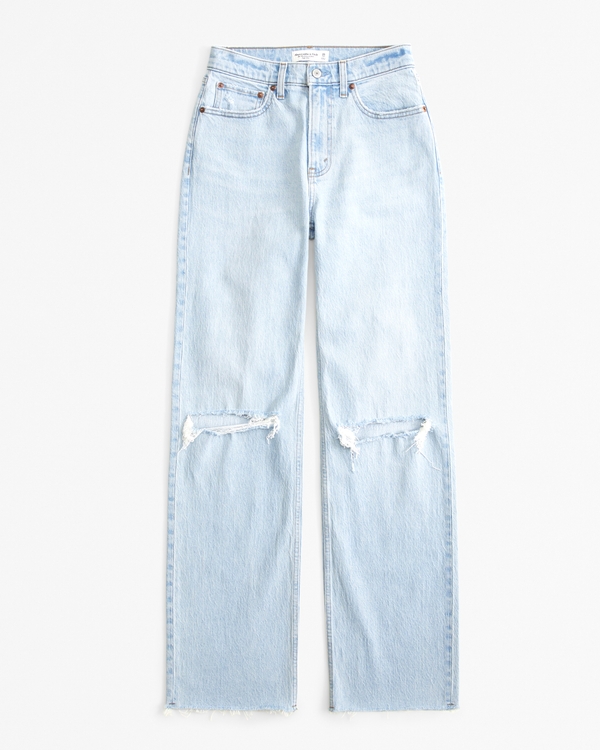 Curve Love High Rise 90s Relaxed Jean, Light With Double Knee Destroy