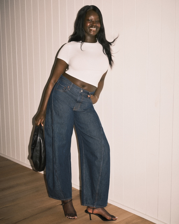 Curve Love Mid Rise Ultra Barrel Jean, Dark Rinse view 1