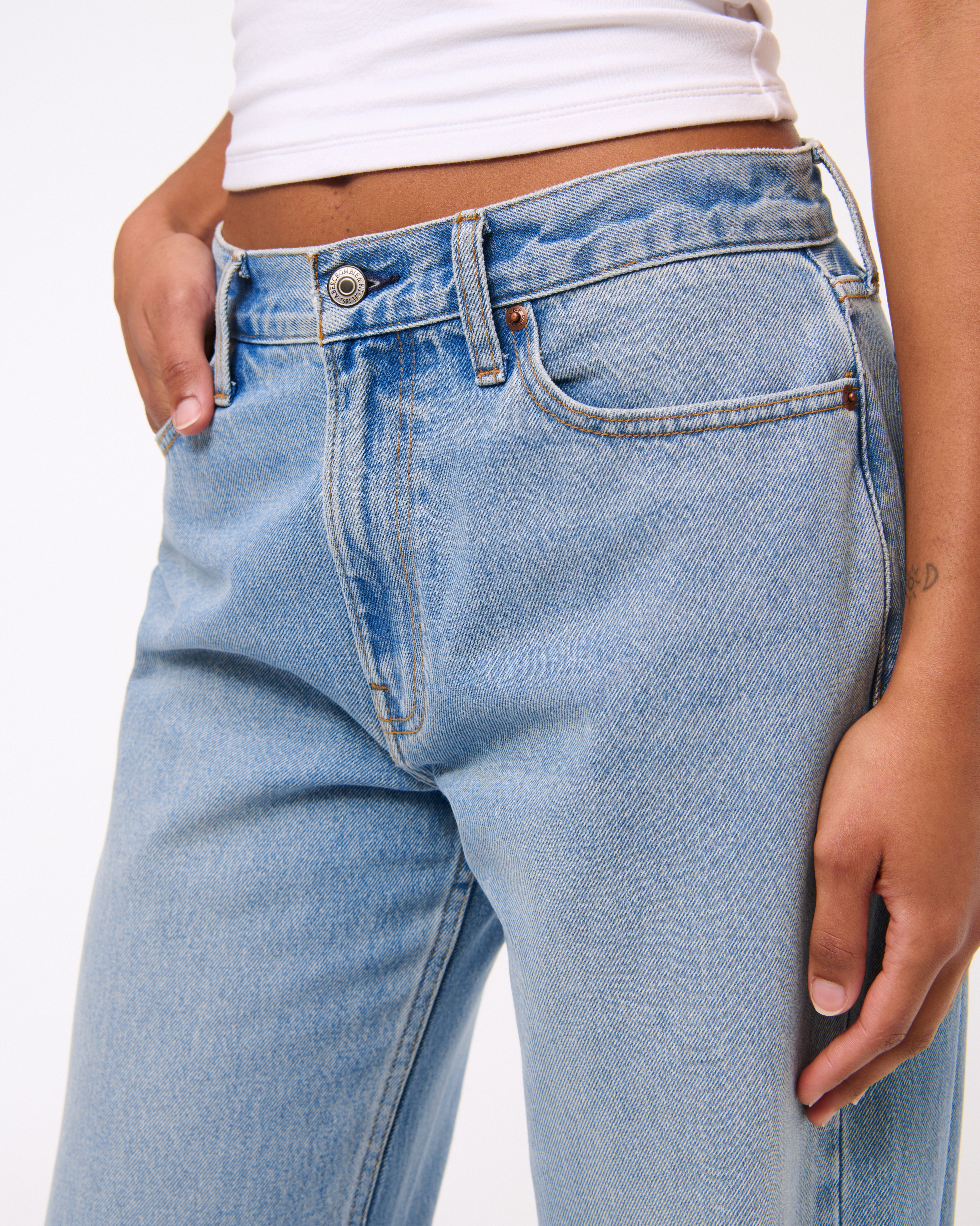 Abercrombie & Fitch Curve Love Mid Rise Baggy Bootcut Jean