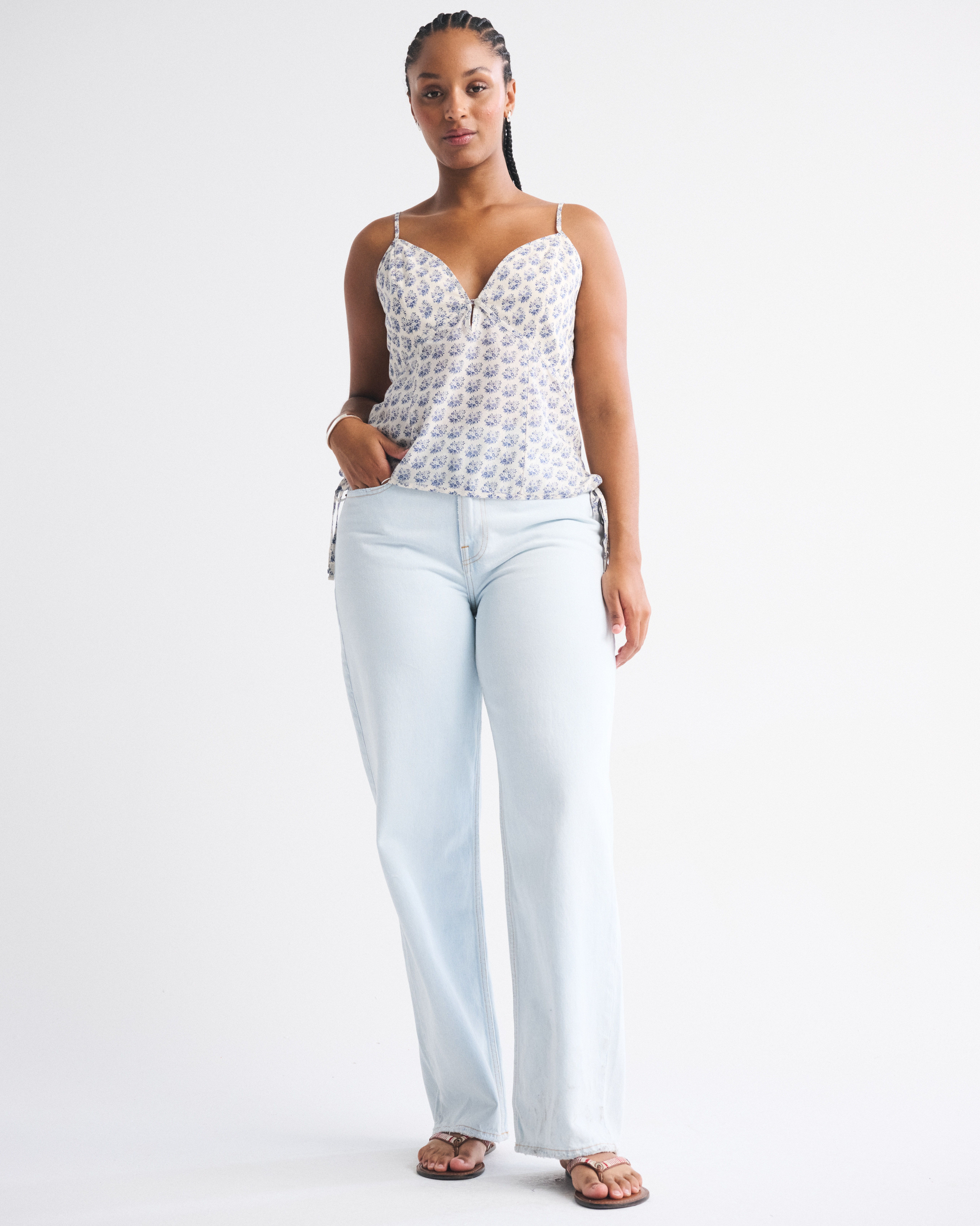 Abercrombie & Fitch Curve Love Mid Rise Slouchy Jean In White