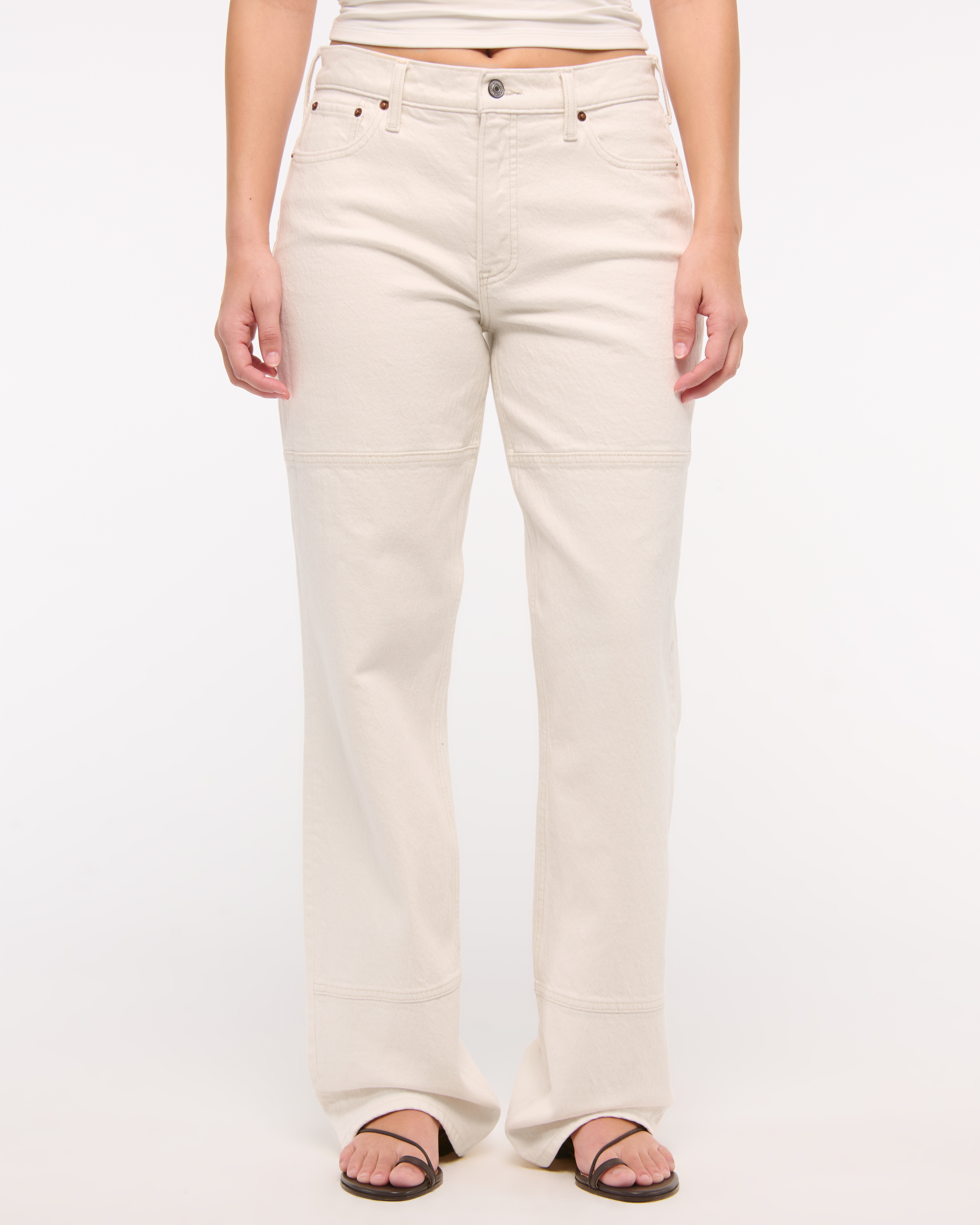 Abercrombie & Fitch Curve Love Low Rise Baggy Jean In White