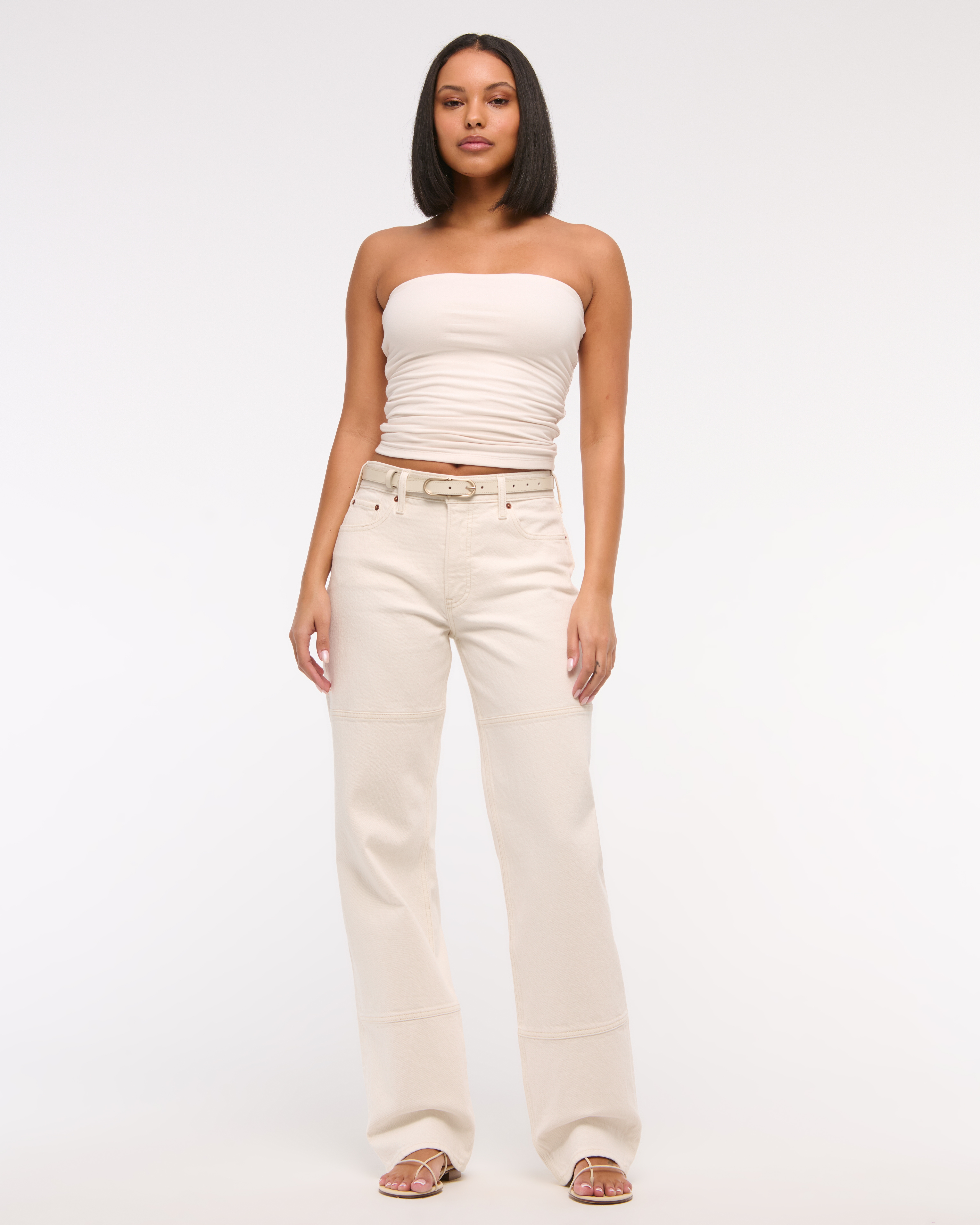 Abercrombie & Fitch Low Rise Baggy Jean In White