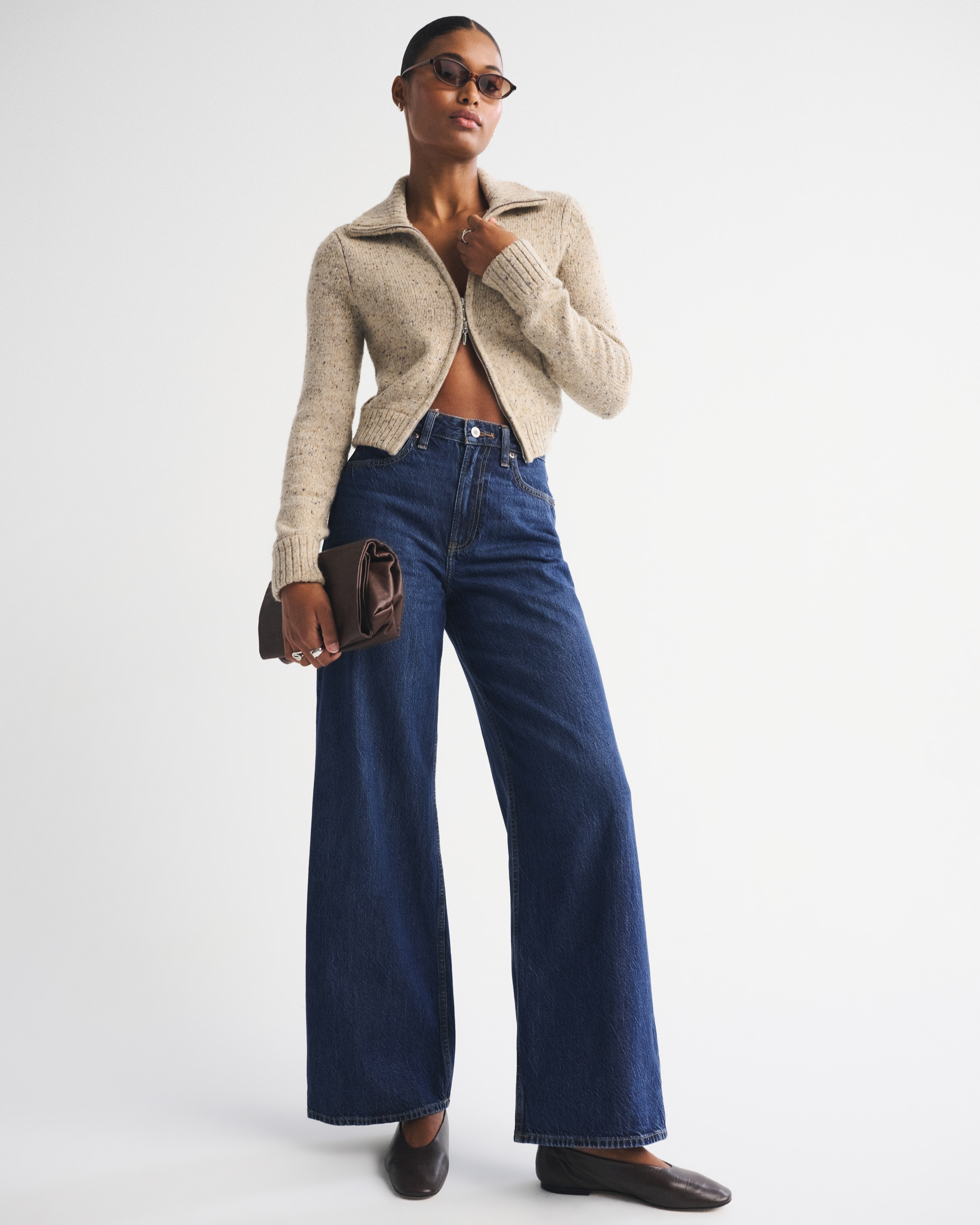 Abercrombie & Fitch Curve Love High Rise Wide Leg Jean In Blue