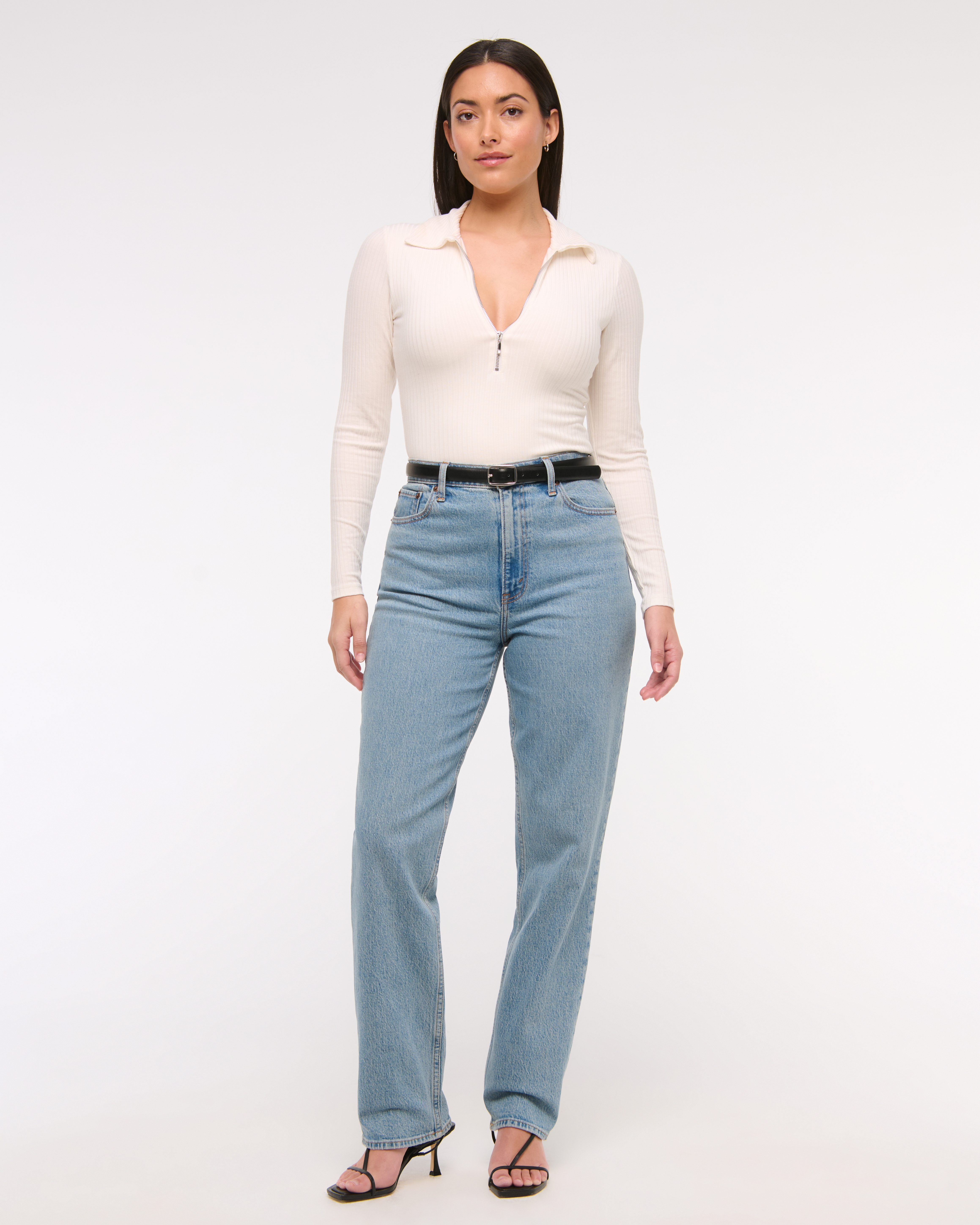 Abercrombie & Fitch Curve Love Ultra High Rise 90s Straight Jean In Blue