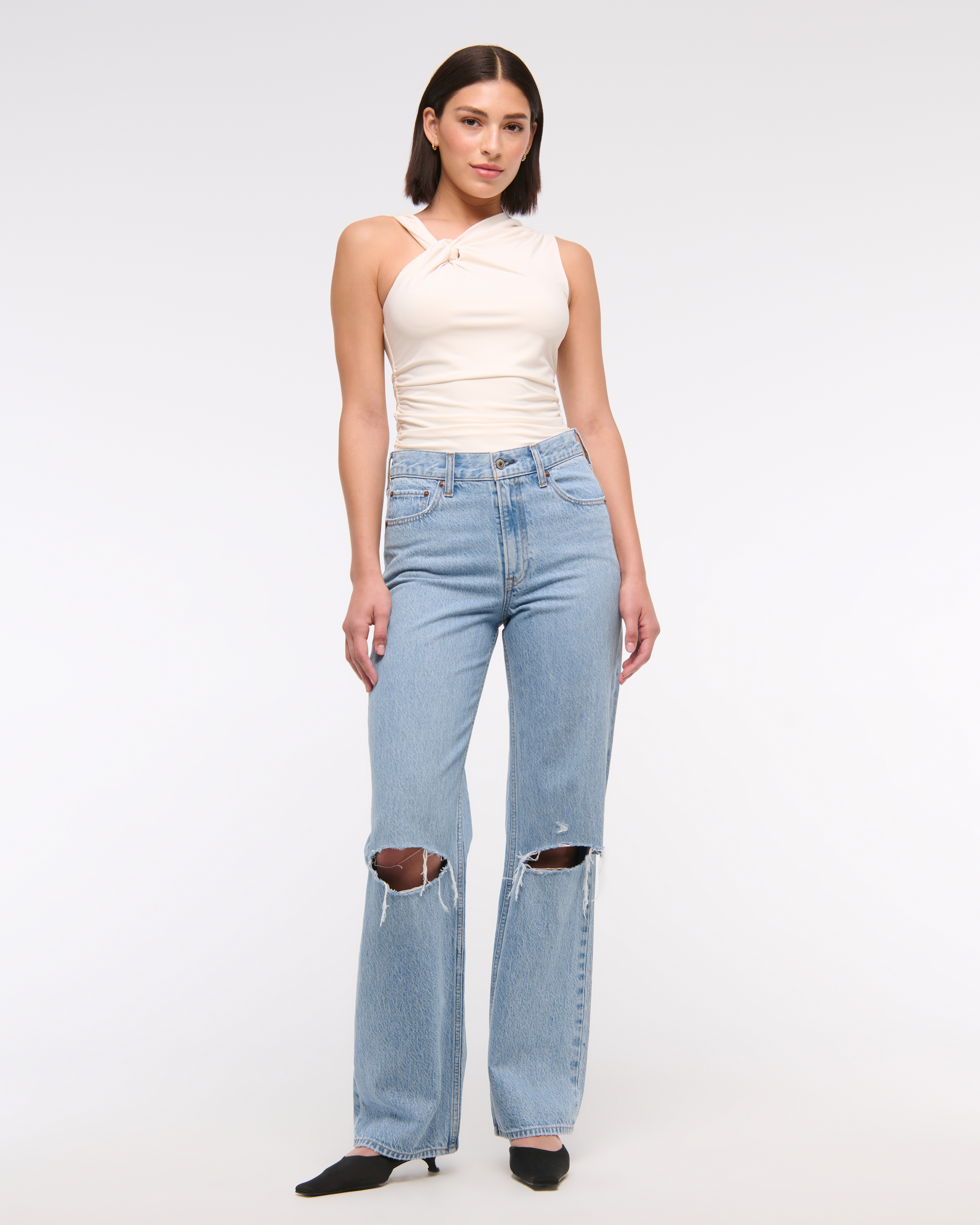 Abercrombie & Fitch High Rise Loose Jean In Blue