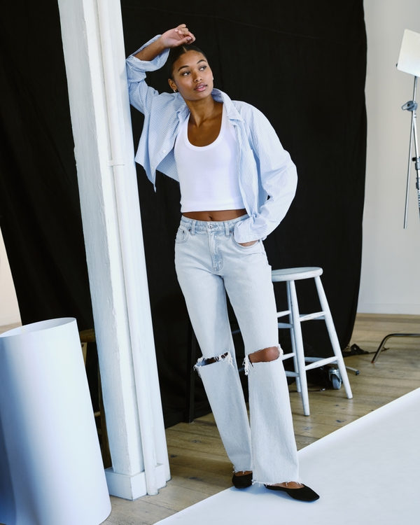 Curve Love High Rise 90s Relaxed Jean, Light Knee Destroy view 1