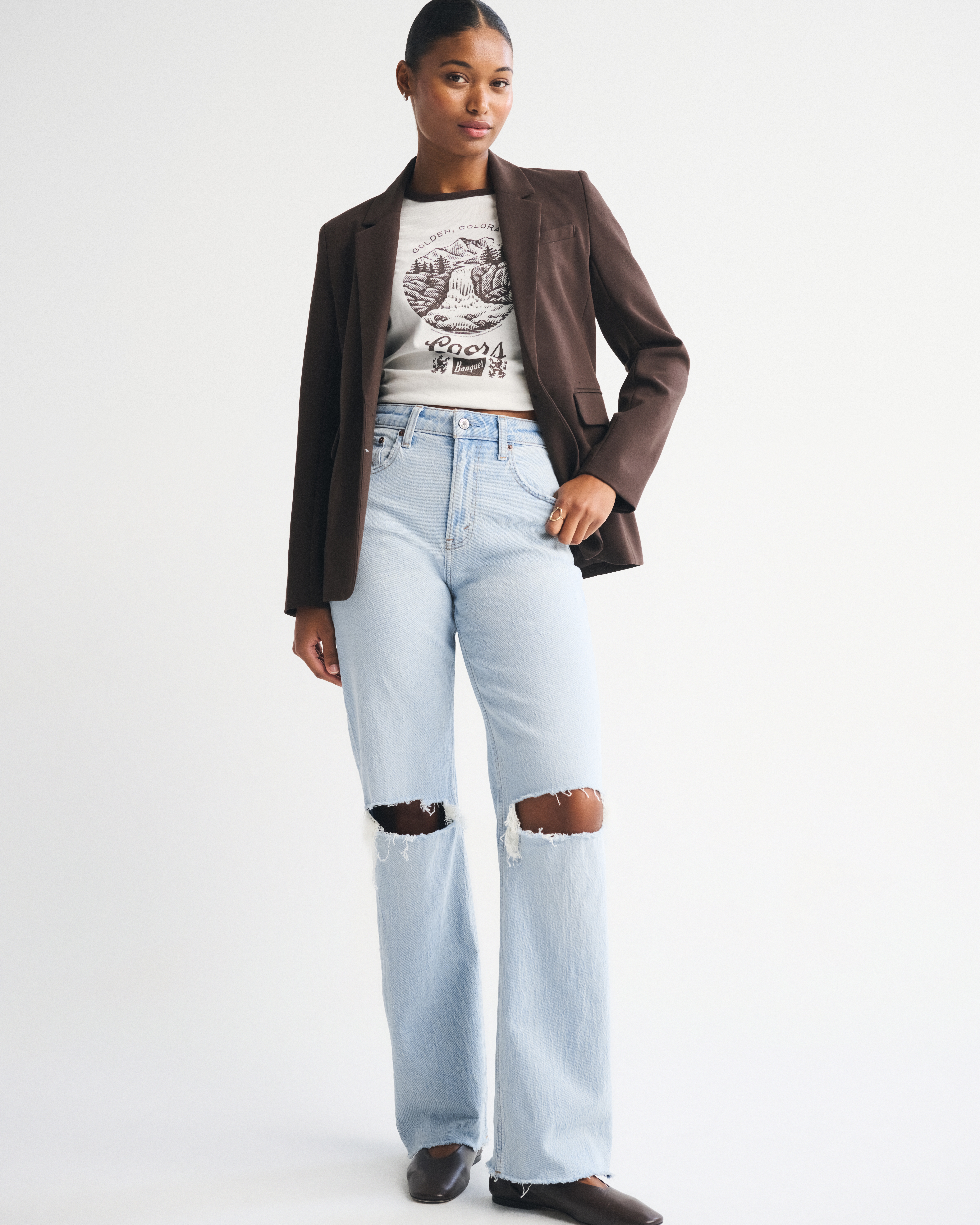Женские джинсы Abercrombie & Fitch Curve Love High Rise 90s Relaxed Raw Hem Destroy Jean — фото 3