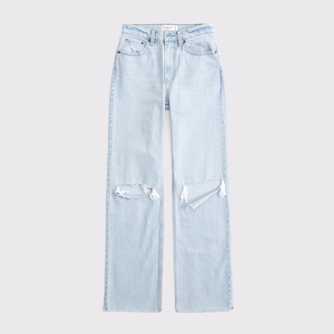 Женские джинсы Abercrombie & Fitch Curve Love High Rise 90s Relaxed Raw Hem Destroy Jean