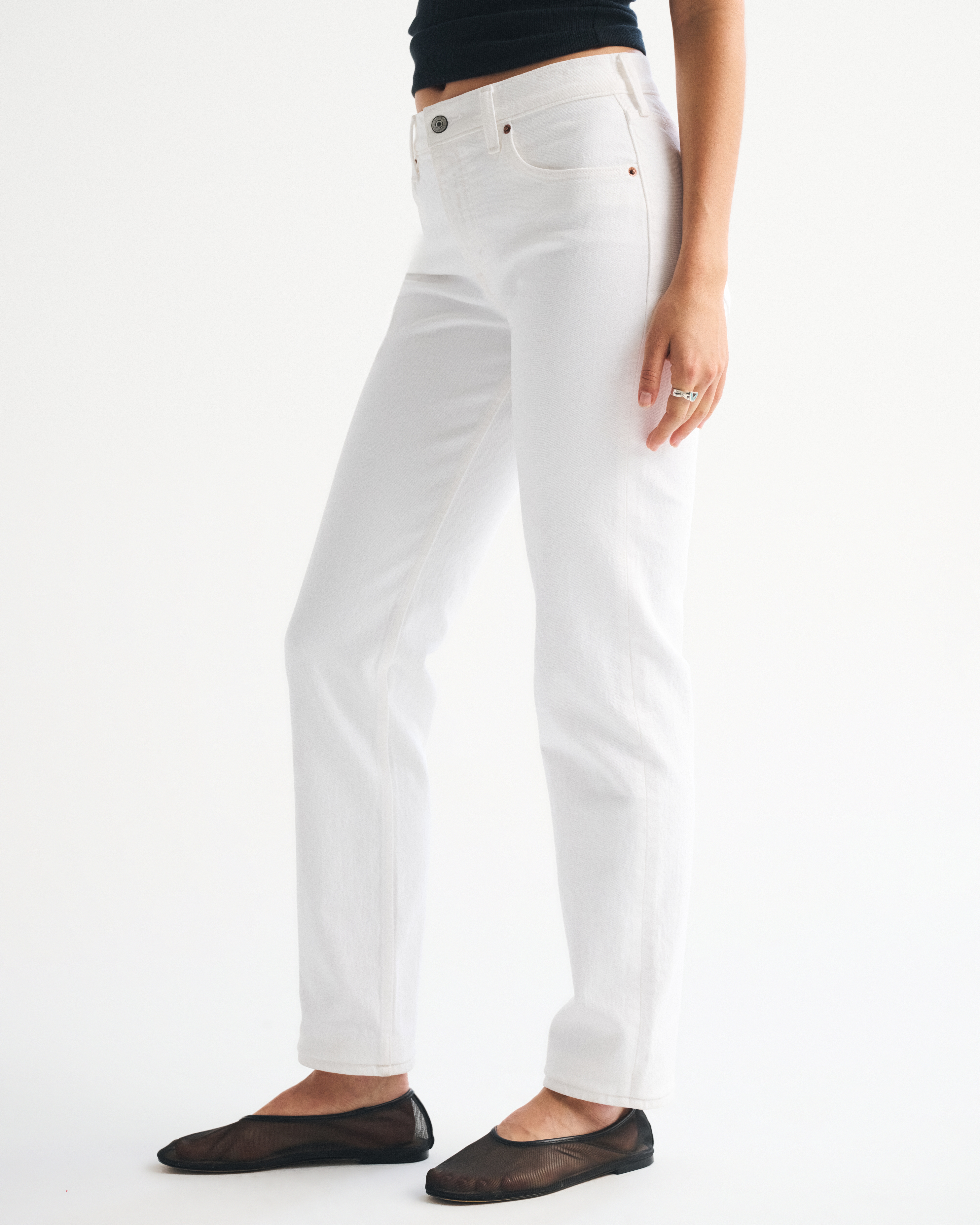 Abercrombie & Fitch Mid Rise 90s Straight Jean In White