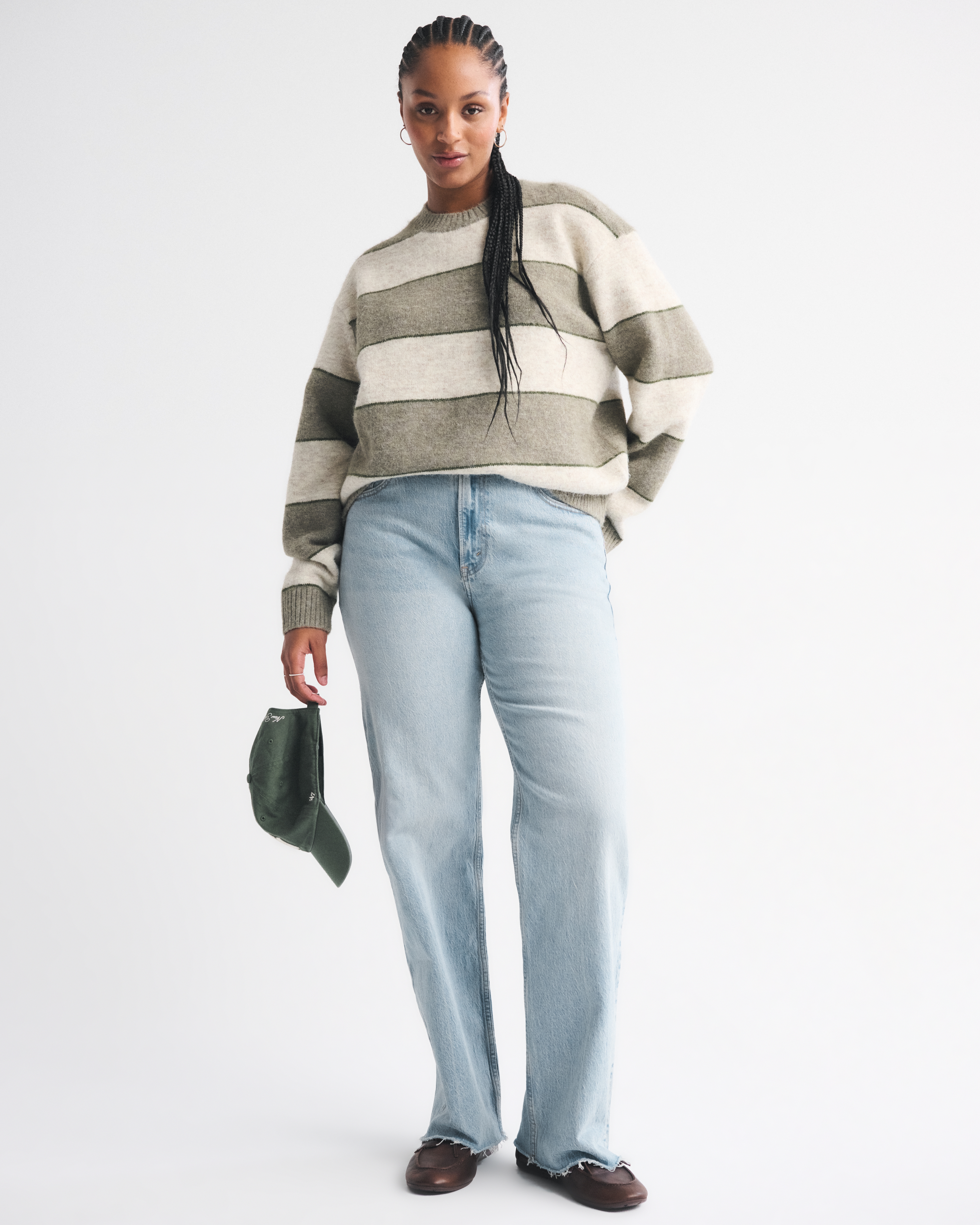 Abercrombie & Fitch Curve Love High Rise 90s Relaxed Raw Hem Jean In Blue