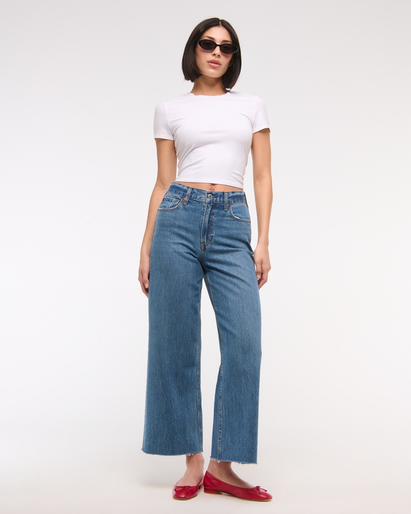 Women's High Rise Cropped Wide Leg Jean Women's Clearance