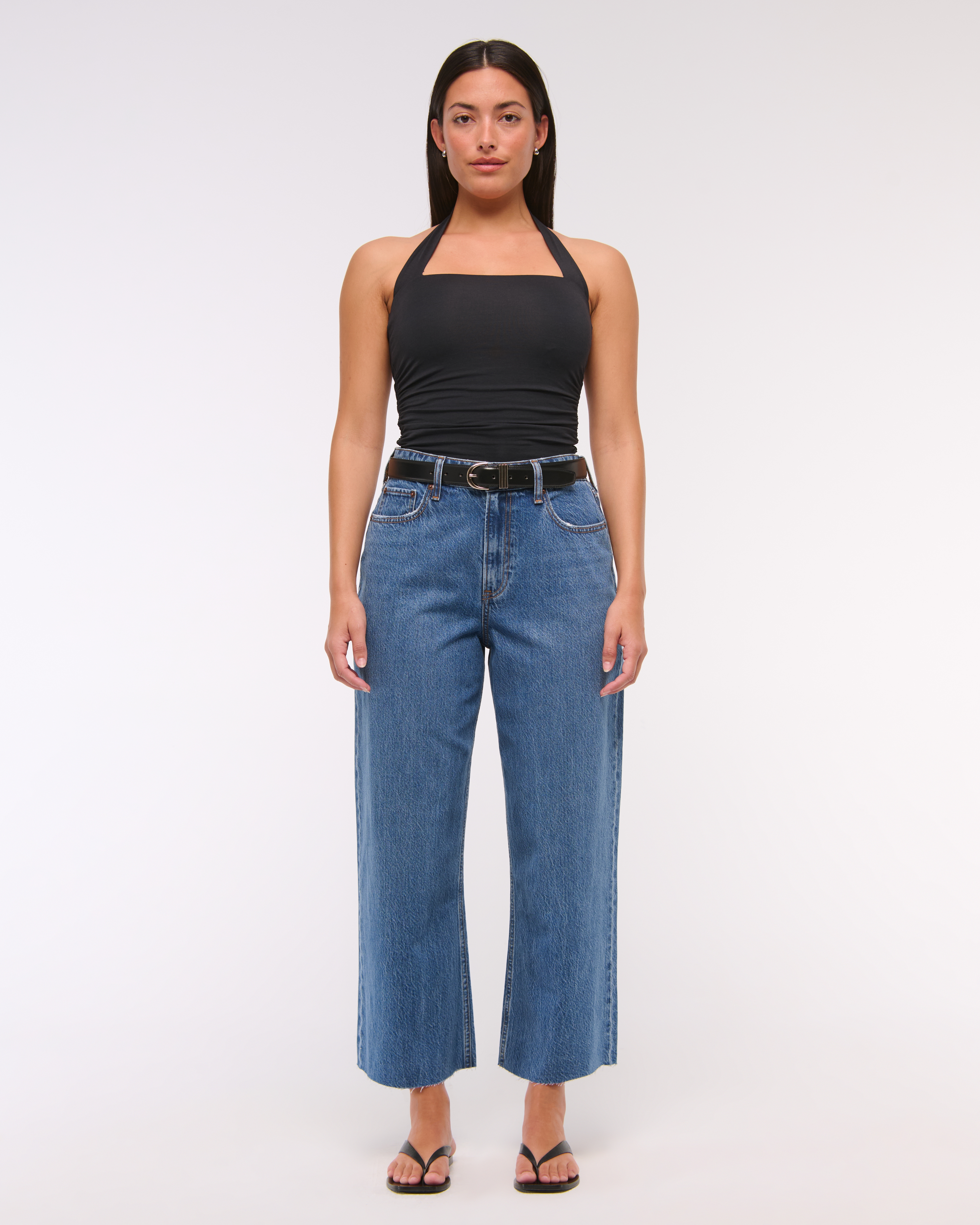 Abercrombie & Fitch Curve Love High Rise Cropped Wide Leg Jean In Blue