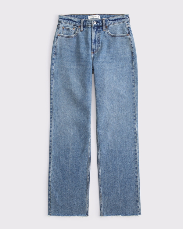 Curve Love Low Rise Baggy Jean, Medium With Raw Hem view 1