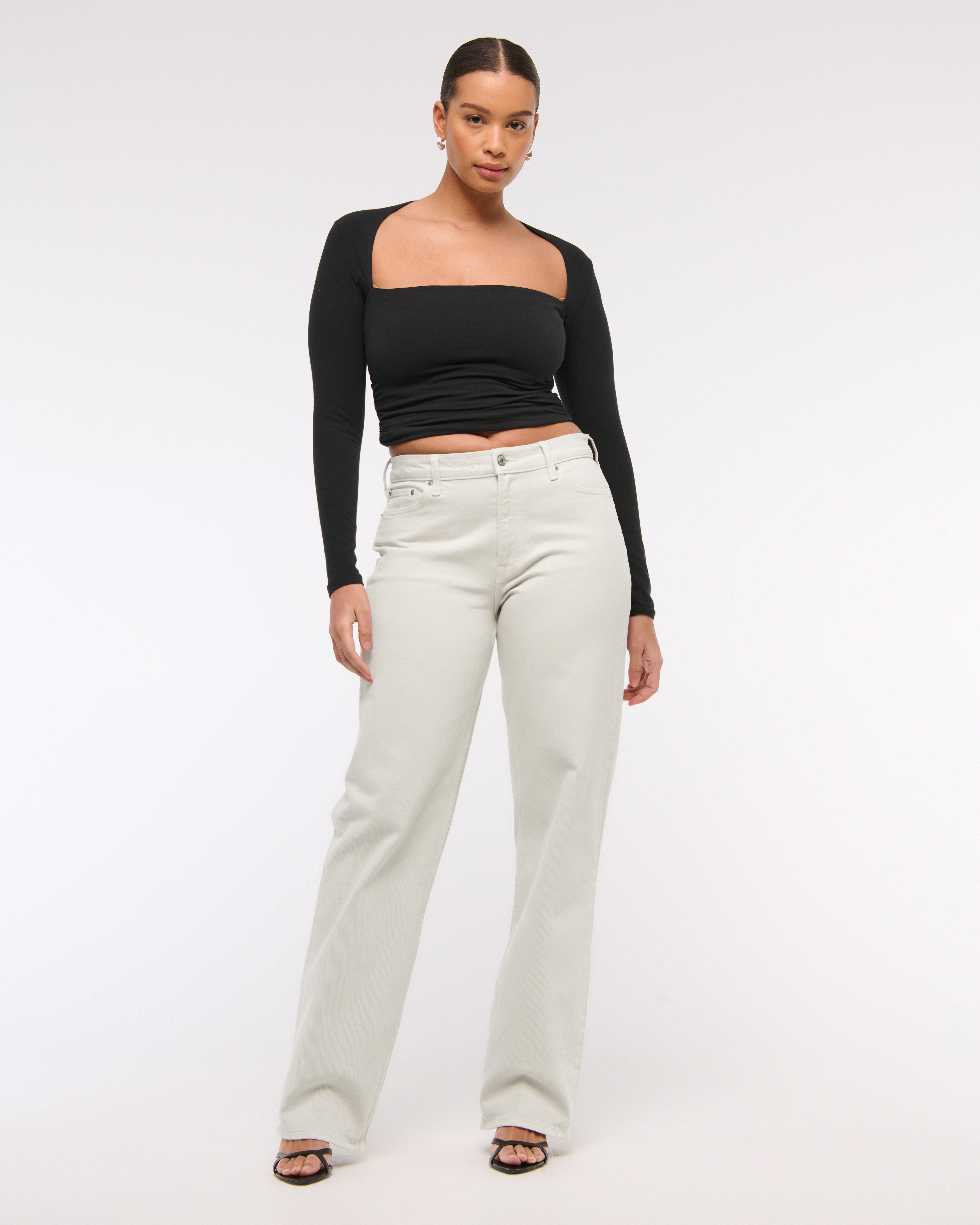 Abercrombie & Fitch Curve Love Low Rise Baggy Jean In Gray