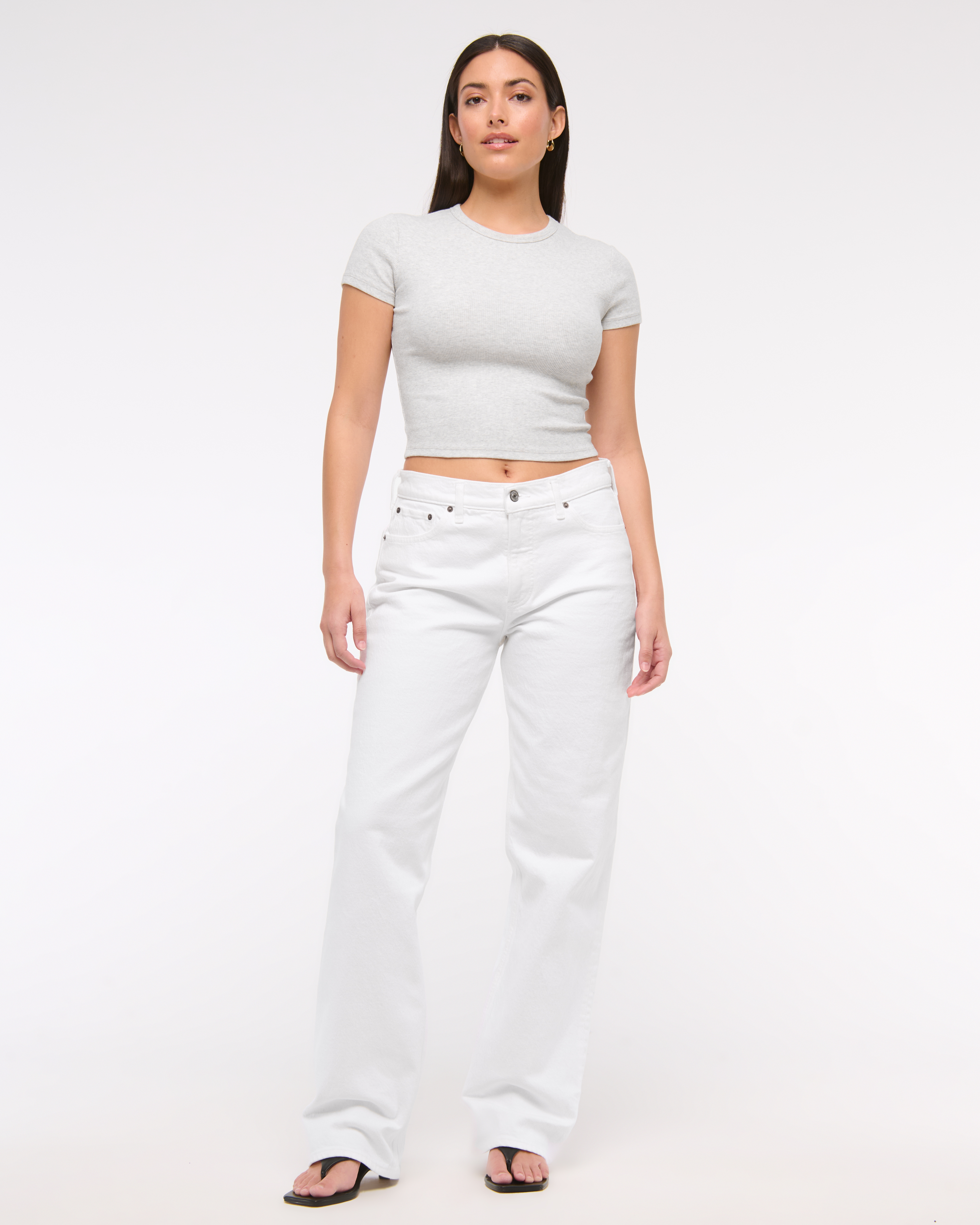 Abercrombie & Fitch Curve Love Low Rise Baggy Jean In White