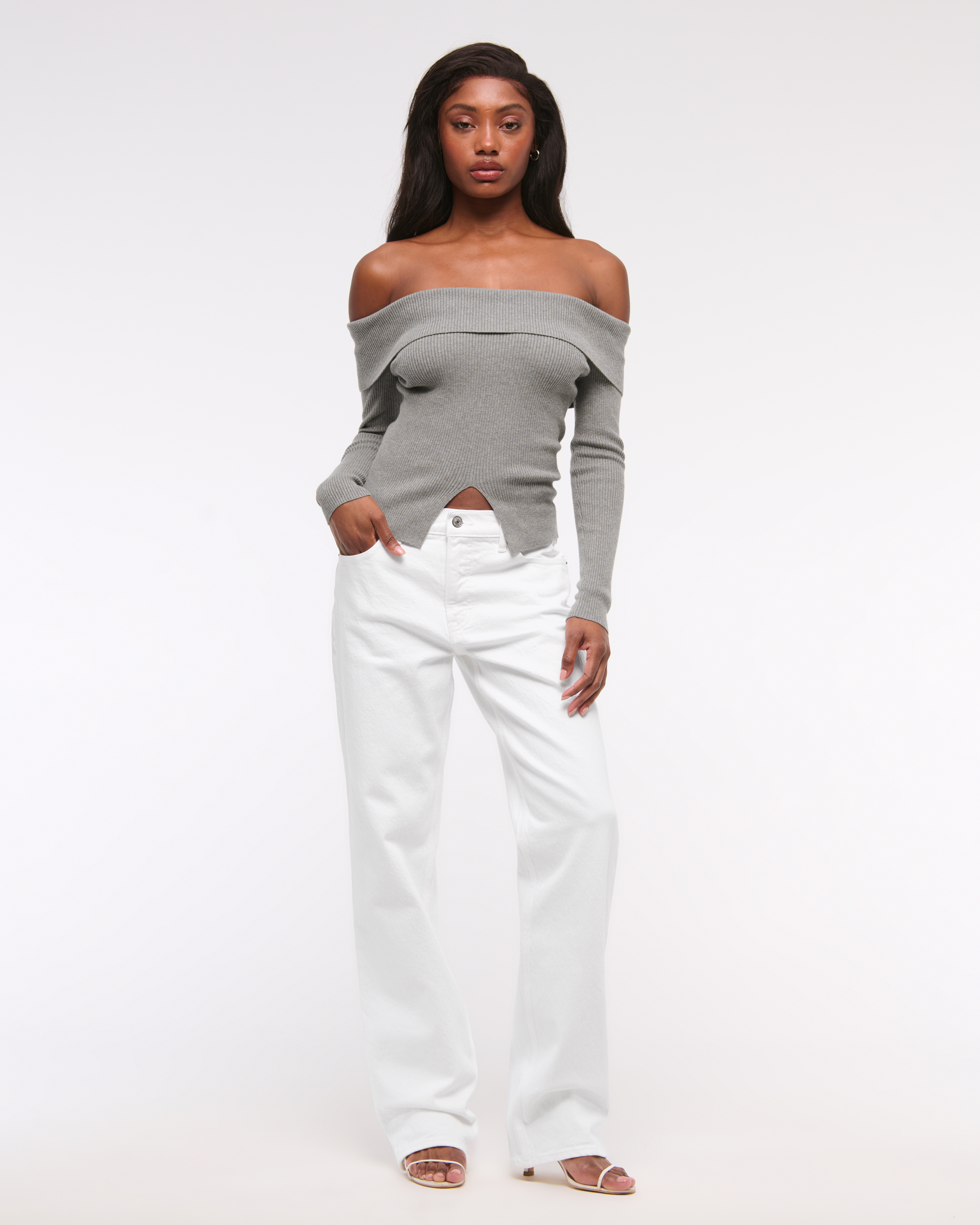 Abercrombie & Fitch Low Rise Baggy Jean In White