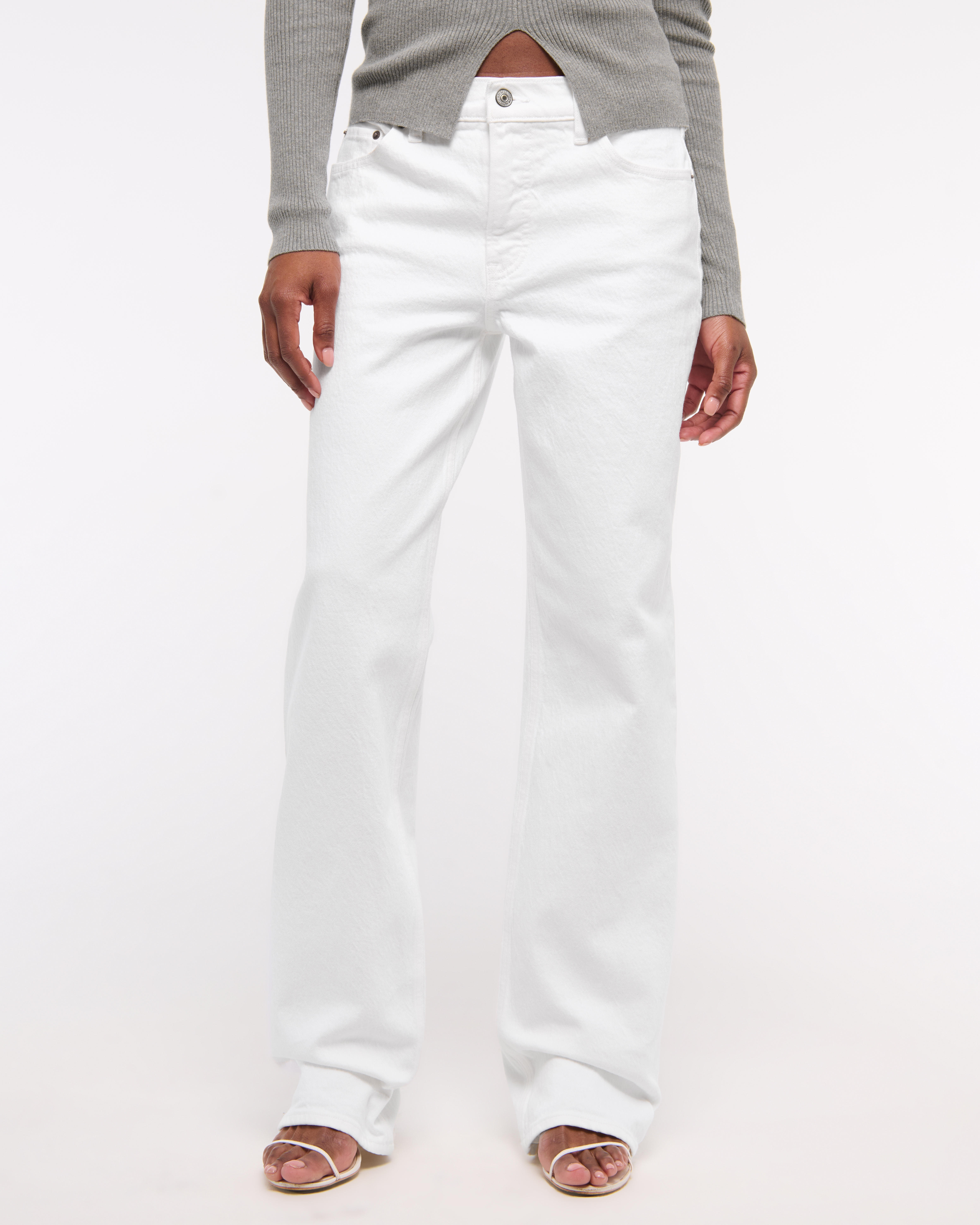 ★ ★ Women's Low Rise Baggy Fit White Linen Deni Women's Low Rise Baggy Jean | Women's Clearance