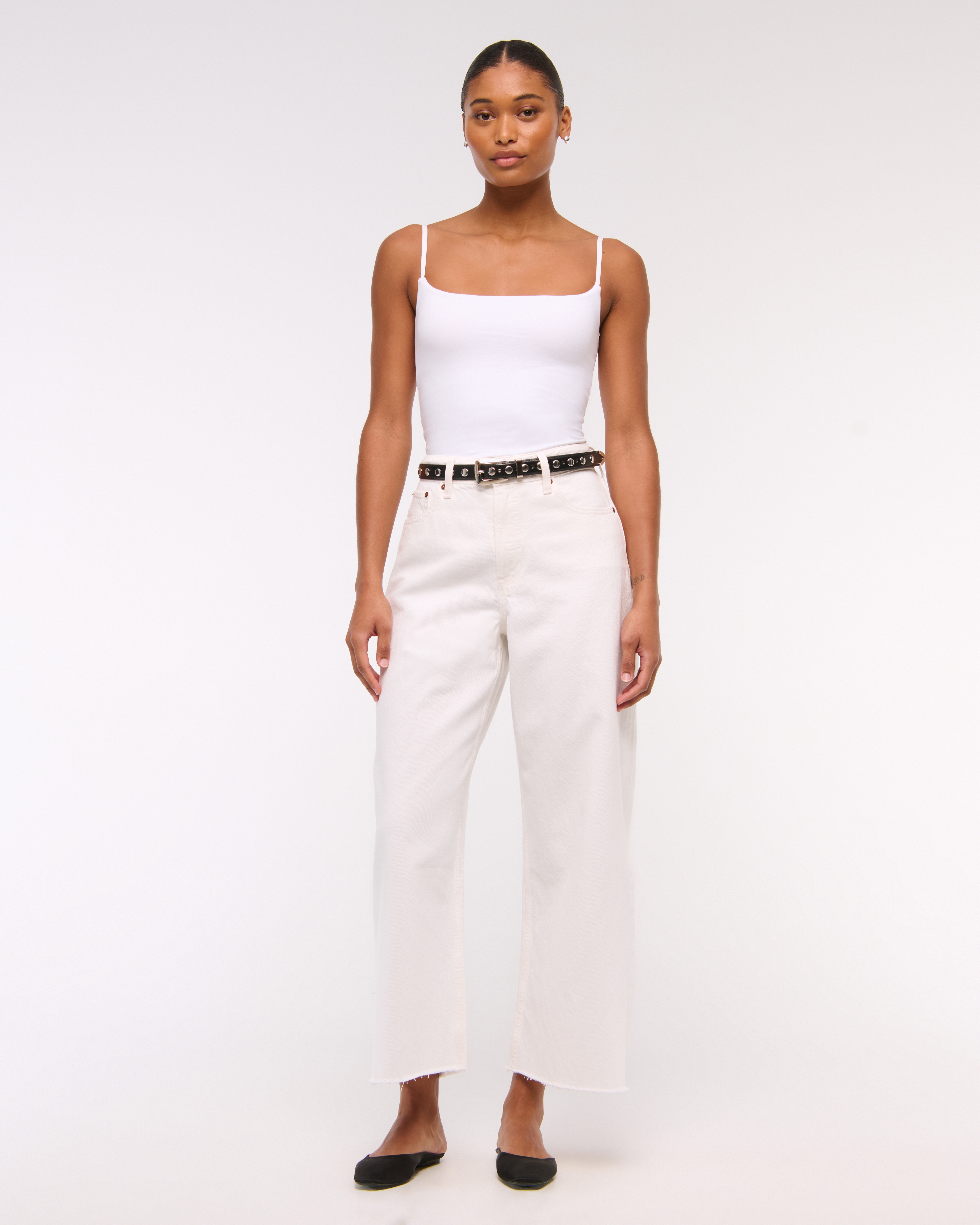 Abercrombie & Fitch Curve Love High Rise Cropped Wide Leg Jean In White